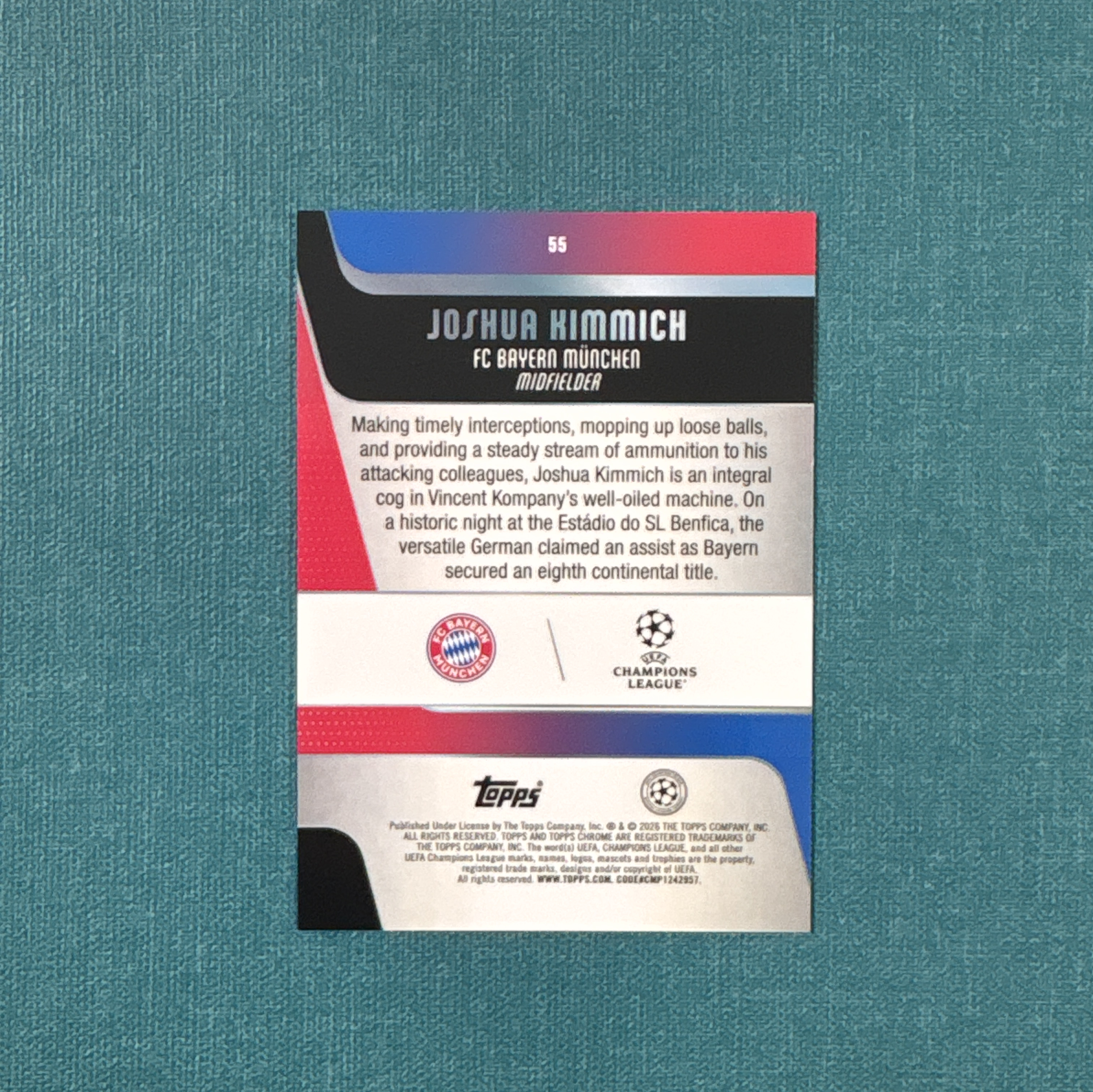 2025-26 Topps Chrome 欧战 Joshua Kimmich 基米希 235/299编 绿松石熔岩折 拜仁慕尼黑 卡品如图 JBG