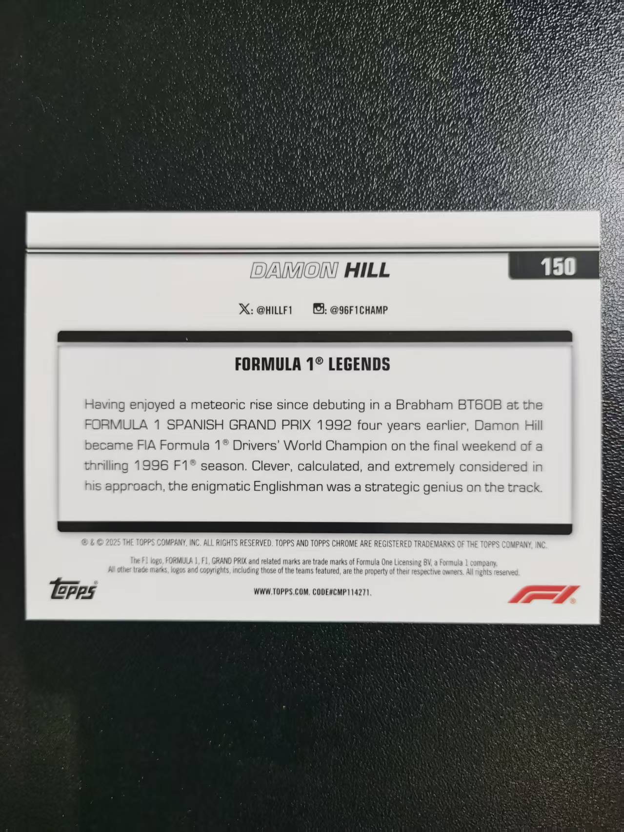 2025 Topps Chrome Damon Hill 达蒙希尔 F1 传奇车手 75周年TC 折射 收藏凑套 卡品如图 免费代拍(周一)