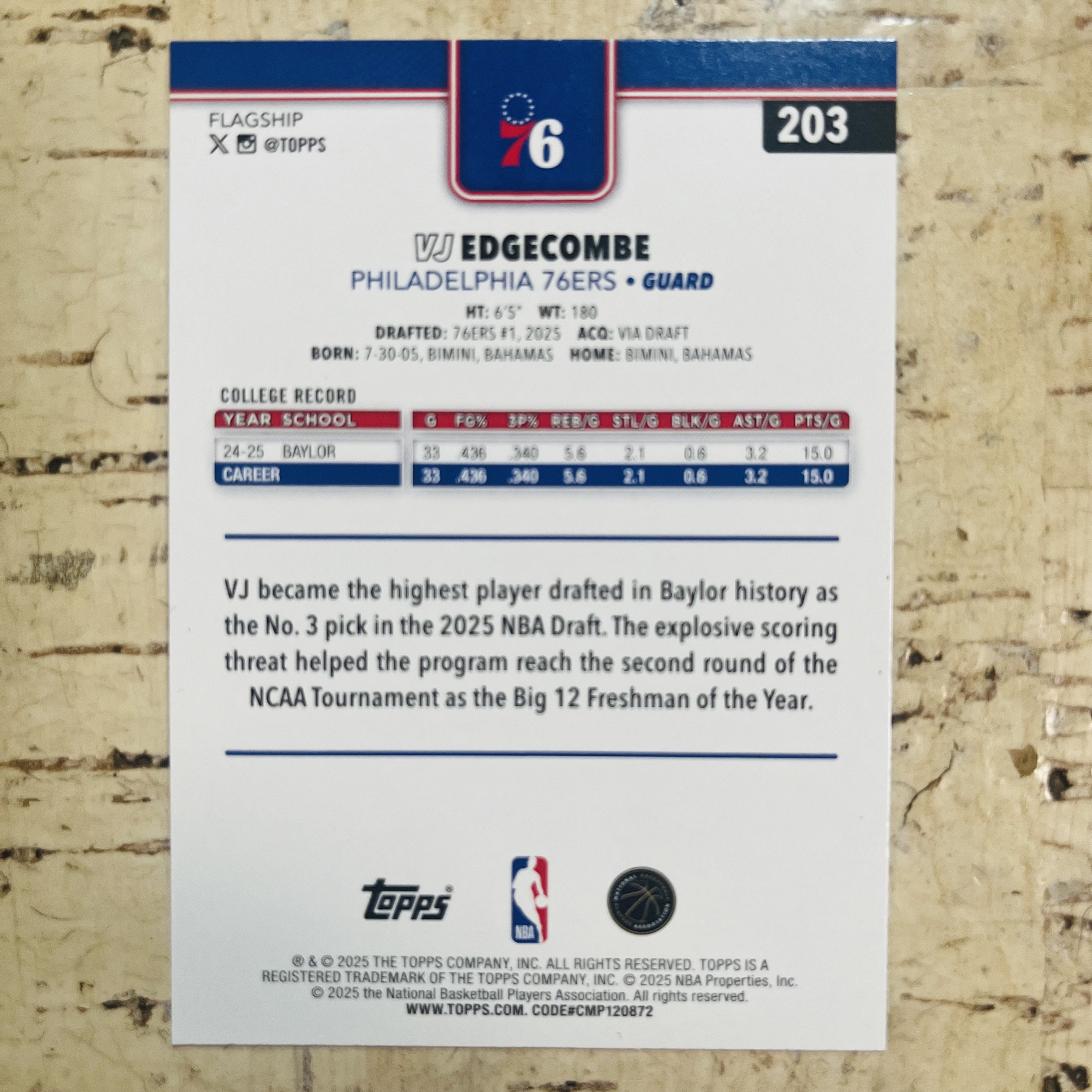 2025-26 Topps Flagship VJ Edgecombe RC 新秀 76人 vj 埃奇库姆 正银折 银折射 holo折 稀有折射 凑彩虹必备【小卡迷拍卖 可累积半年】