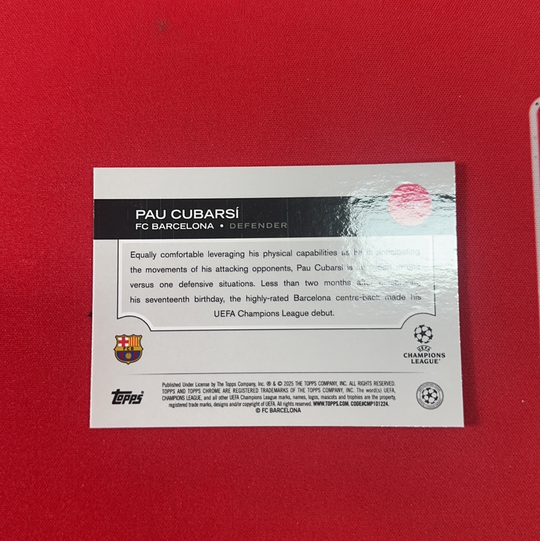 【四喜代拍】2025 Topps Chrome 欧冠 蓝宝石 保 库巴西 Pau Cubarsi 巴塞罗那 巴萨 24/75编 金碎冰折 未来之星 特卡 卡品如图(archer)