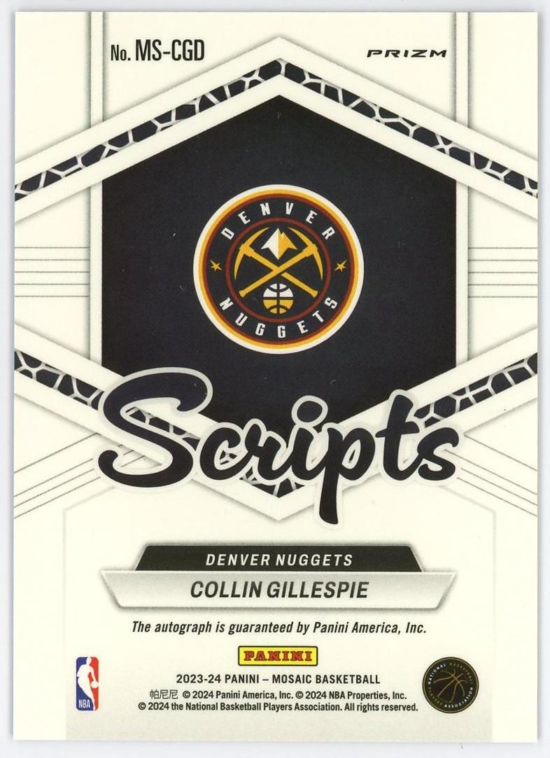 2023-24 Panini Mosaic Collin Gillespie 科林吉莱斯皮 马赛克 签字 银折 折射 掘金 卡品如图 0YQ3/11.16