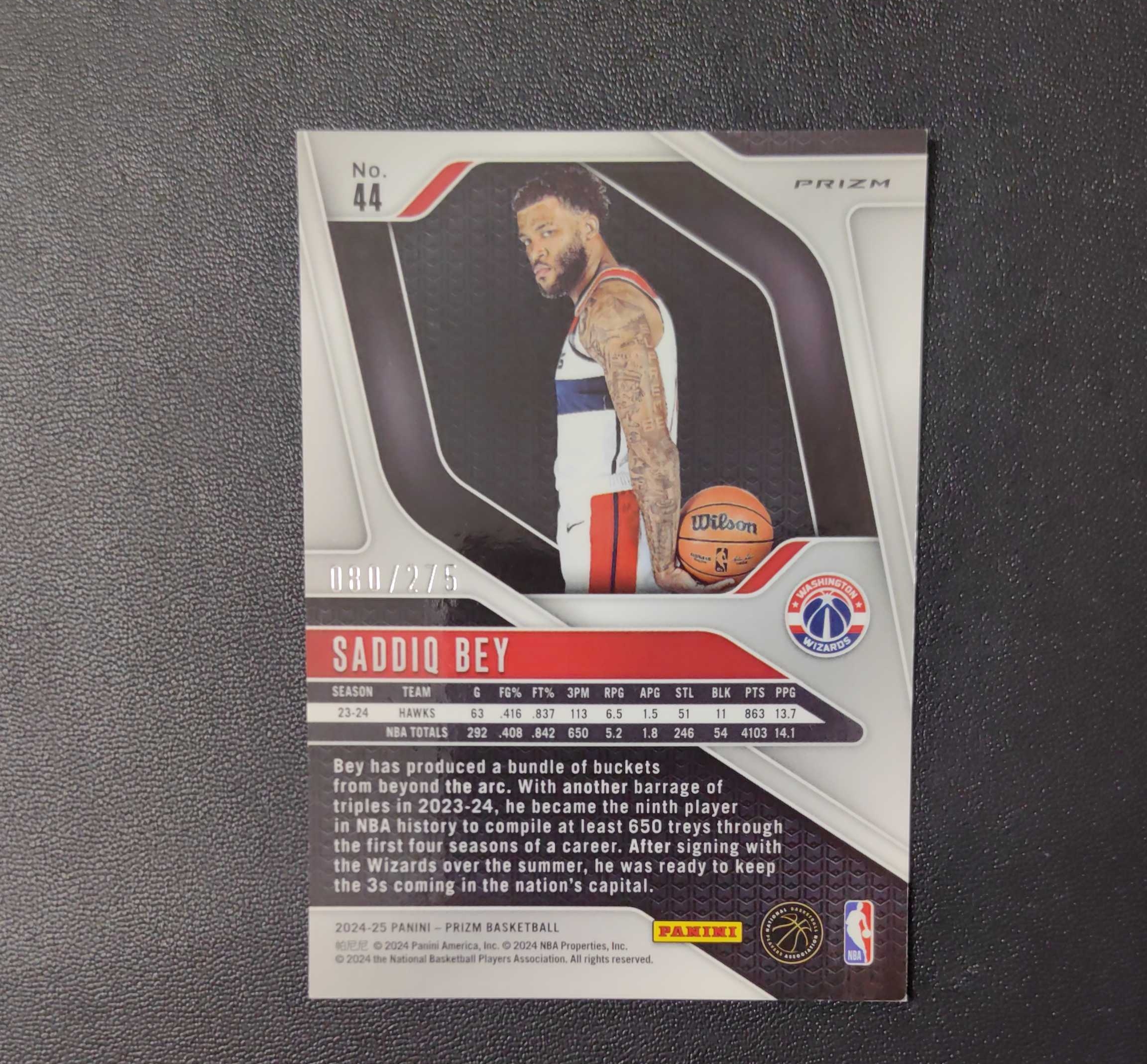 2024-25 帕尼尼 prizm Saddiq Bey 萨迪克 贝 奇才 275编 白镭射折 东契奇 sga 库里 文班亚马 詹姆斯 湖人 勇士 马刺 第二张