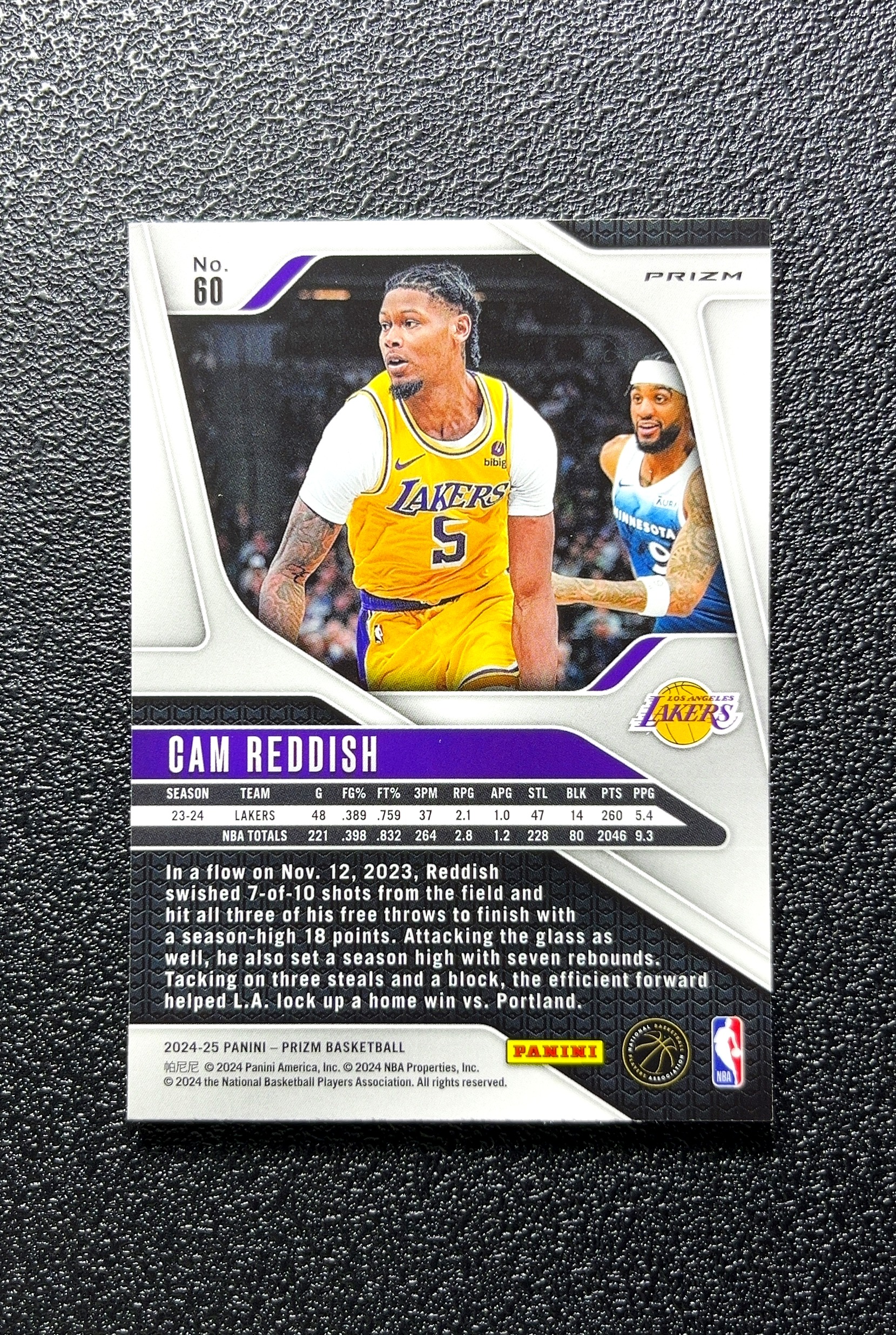 【小白1%代卖】2024-25 Panini Prizm Cam Reddish 卡姆·雷迪什 银折 折射 卡品如图 高价值 #60 Los Angeles Lakers 洛杉矶湖人队 0712