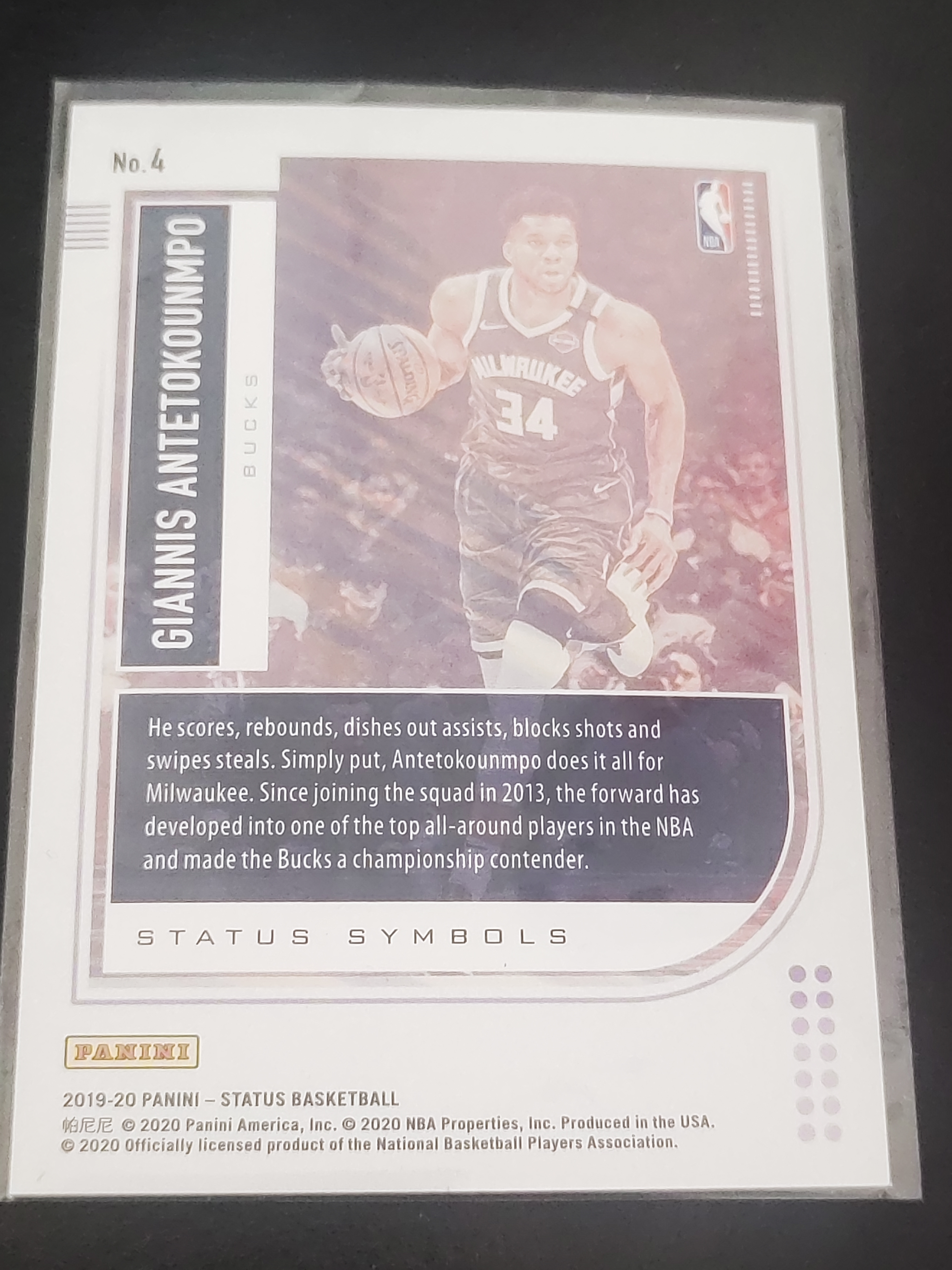 2019-20 Panini Status Giannis Antetokounmpo 扬尼斯·阿德托昆博 字母哥 雄鹿 篮 白边白角 不保卡品 卡品如图