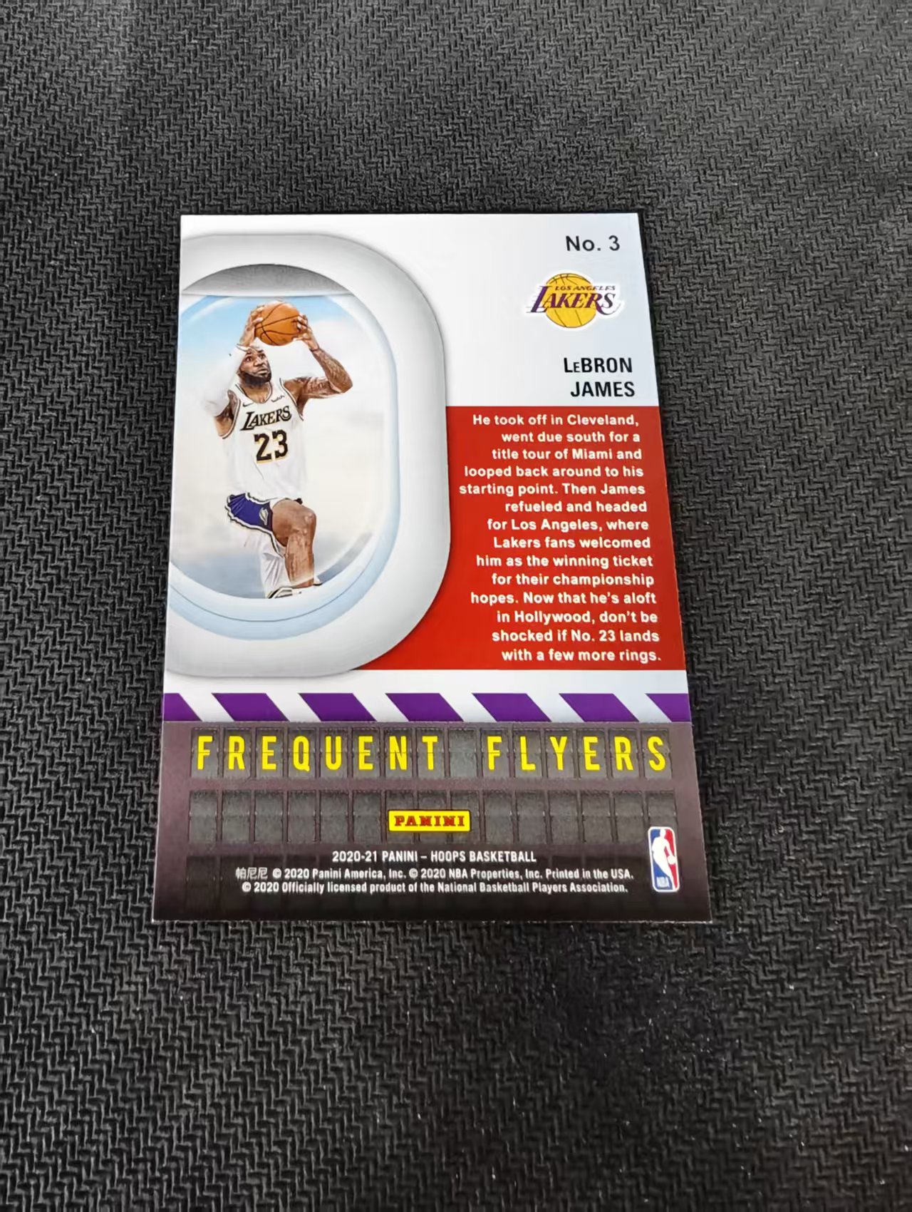 【汽水拍卖】2020-21 Panini Hoops LeBron James 勒布朗 詹姆斯 Frequent Flyers 飞机票 特卡 湖人 微瑕如图
