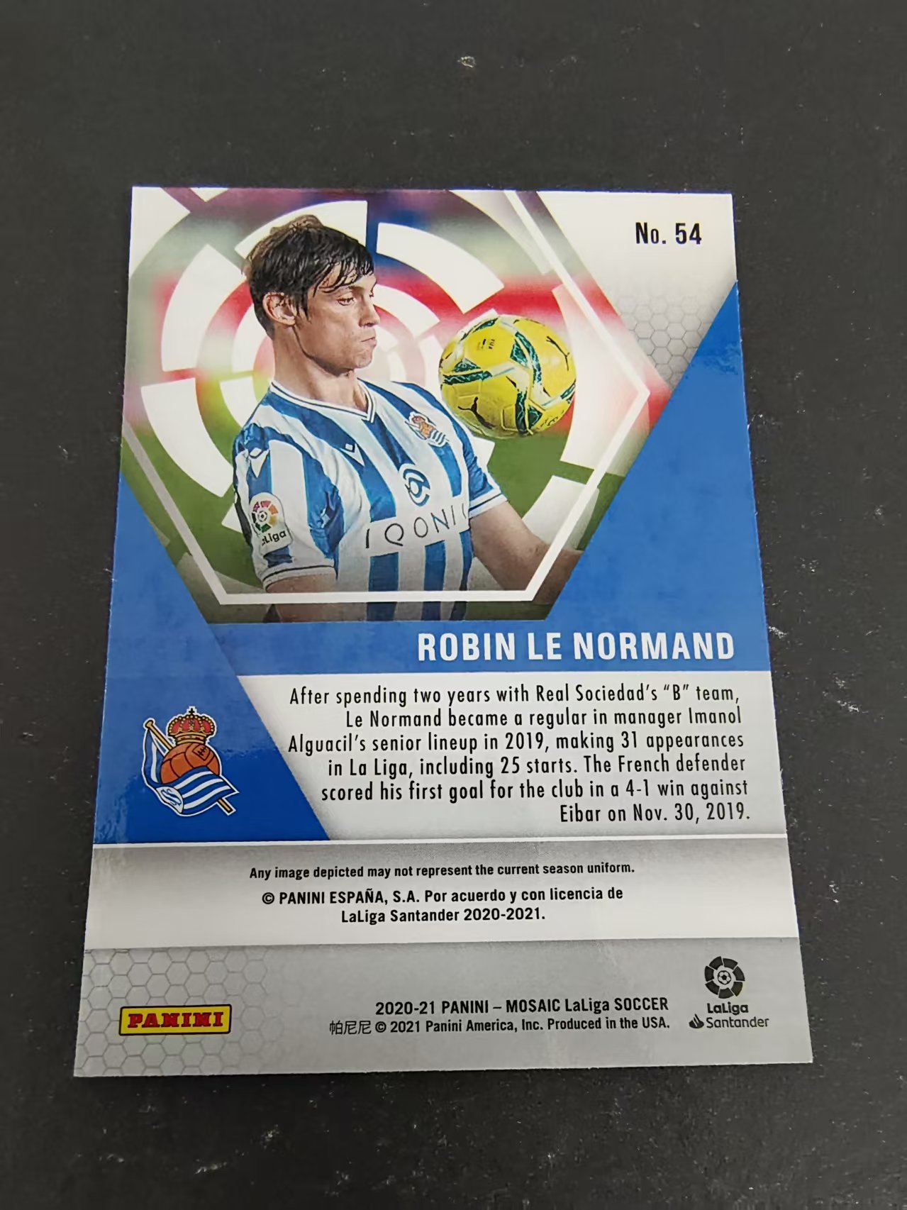 【可合并,不累计】2020-21 Panini Mosaic Robin Le Normand RC 西甲 马赛克 皇家社会 诺曼德 新秀 划痕 边角瑕疵 #54