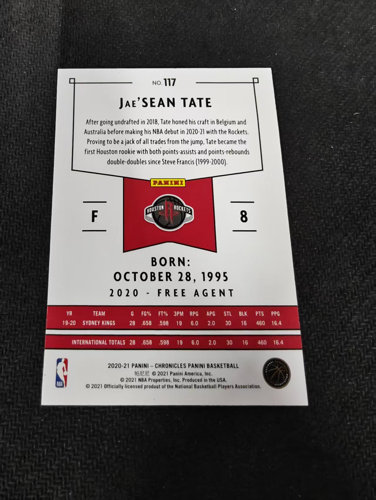 2020-21 Panini Chronicles Jae'Sean Tate 编年史 杰肖恩 泰特 火箭 新秀 149编 瑕疵如图