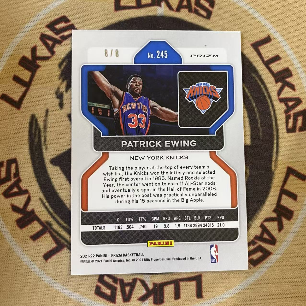 撸卡厮 Lukas 2122 prizm 尼克斯 大猩猩 帕特里克 尤因 Patrick Ewing 大比例 8编 格子折 尾编 8/8 折射卡 小彩虹 必备 此次拍卖基本成套(DU)