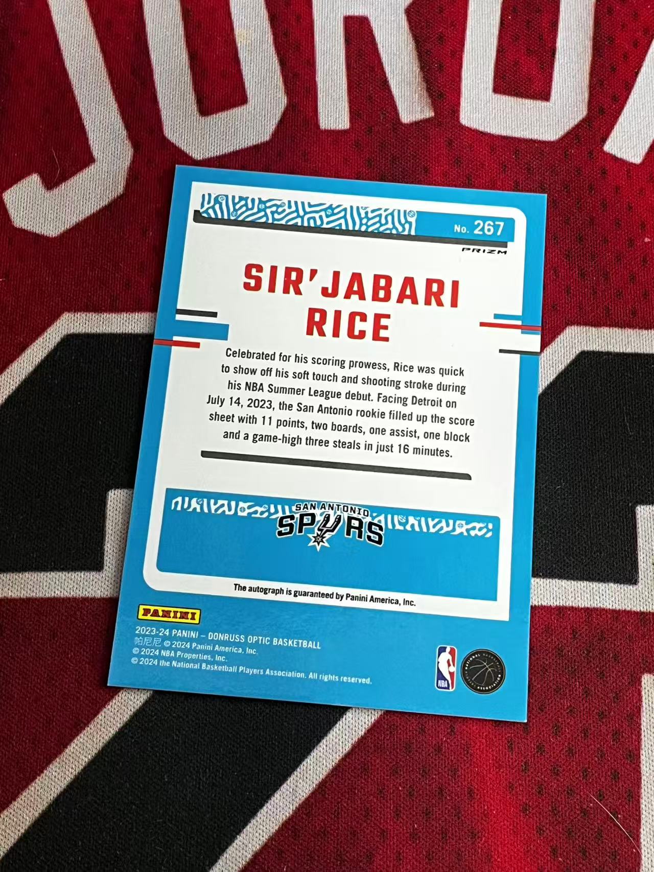 【接寄拍】2023-24 PANINI DONRUSS OPTIC 杜蕾斯系列 马刺 新秀RC 瑟贾巴里赖斯 签字卡 卡签 红MOJO折 折射 专收凑套必备【烂臭嘴拍卖】