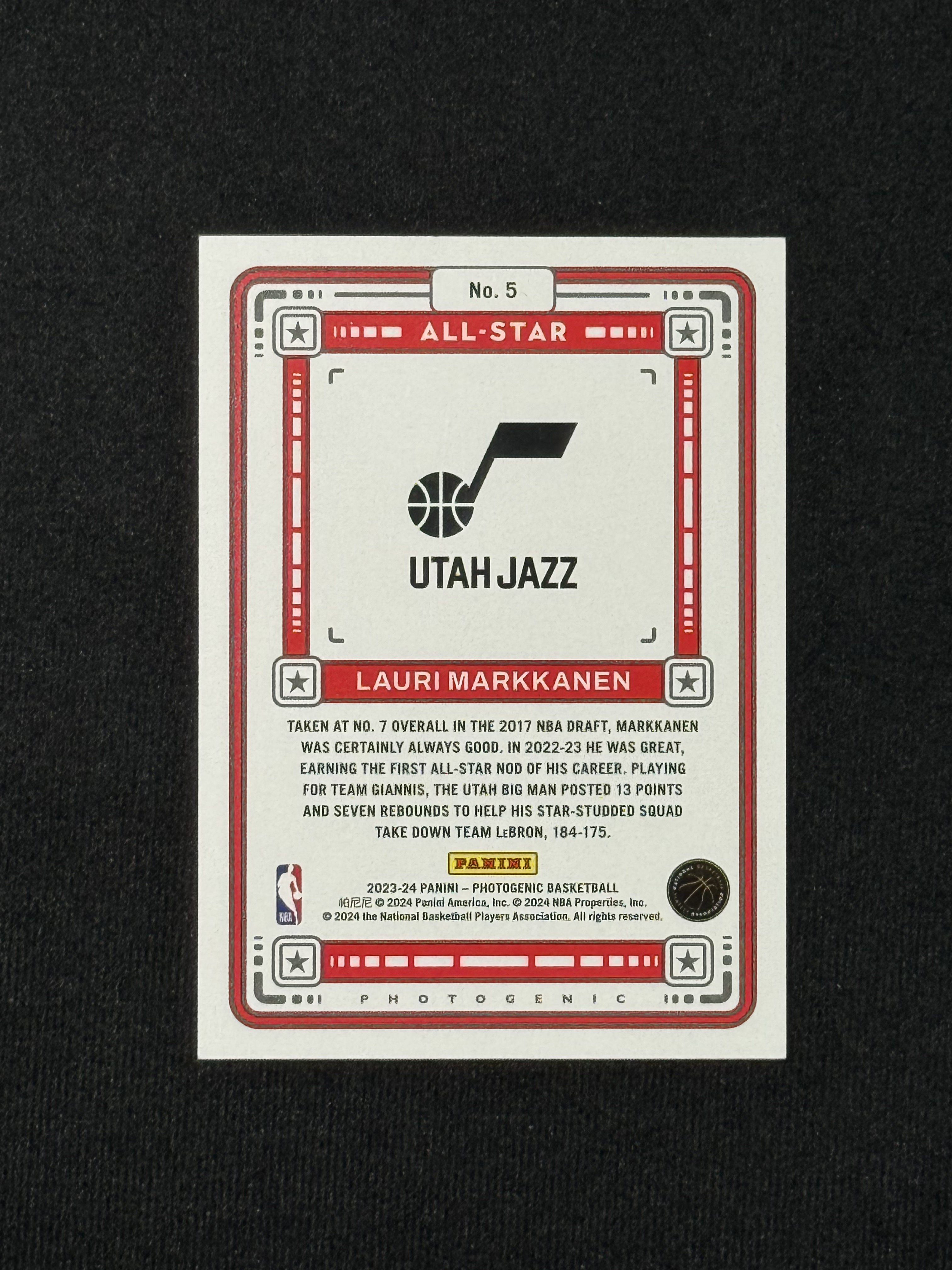 2023-24 Panini PaniniPhotoGenicNBA Lauri Markkanen 【扎克代卖】上镜 爵士 劳里 马尔卡宁 全明星特卡 彩虹必备 瑕疵如图 投资必备