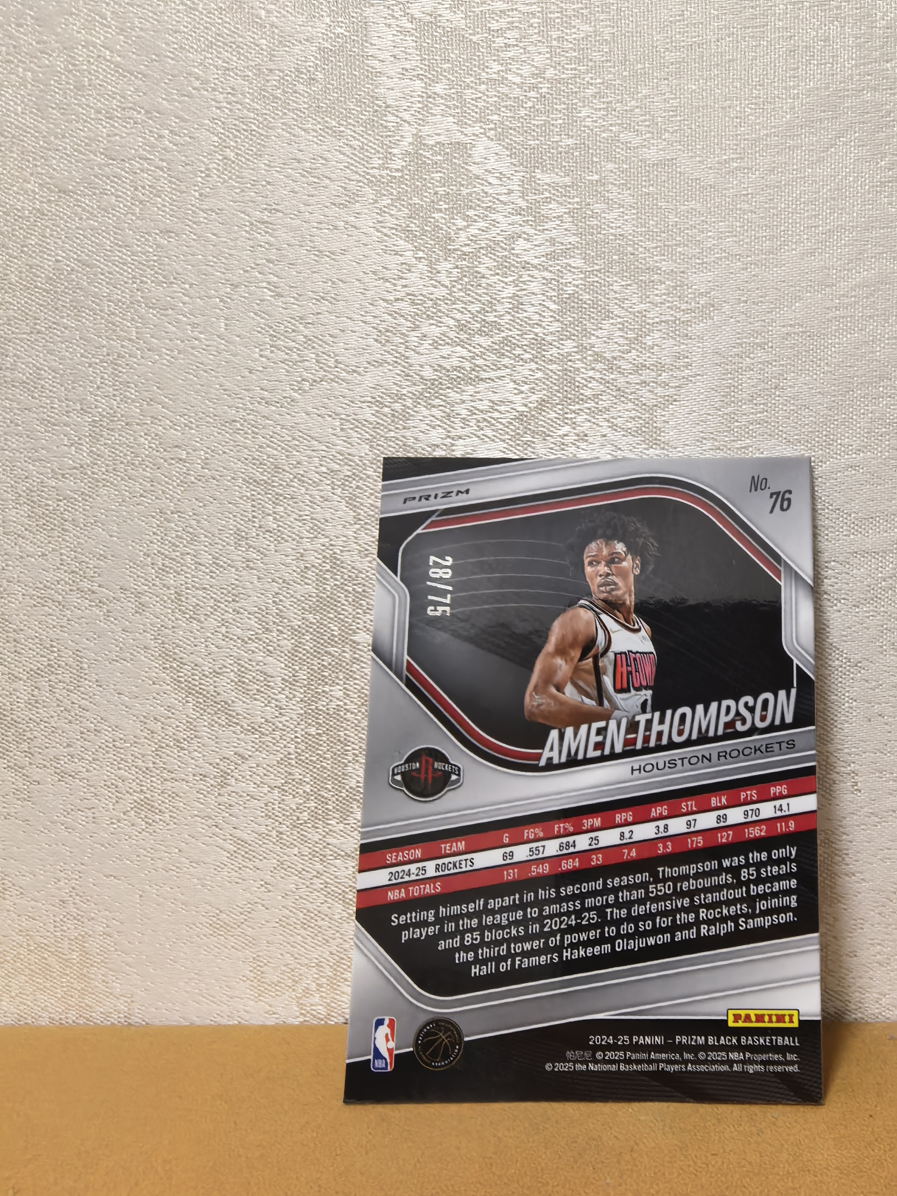 2024-25 Panini Prizm Amen Thompson 火箭 新秀次年 阿门 汤普森 75编棋盘折 卡品如图 收藏必备!