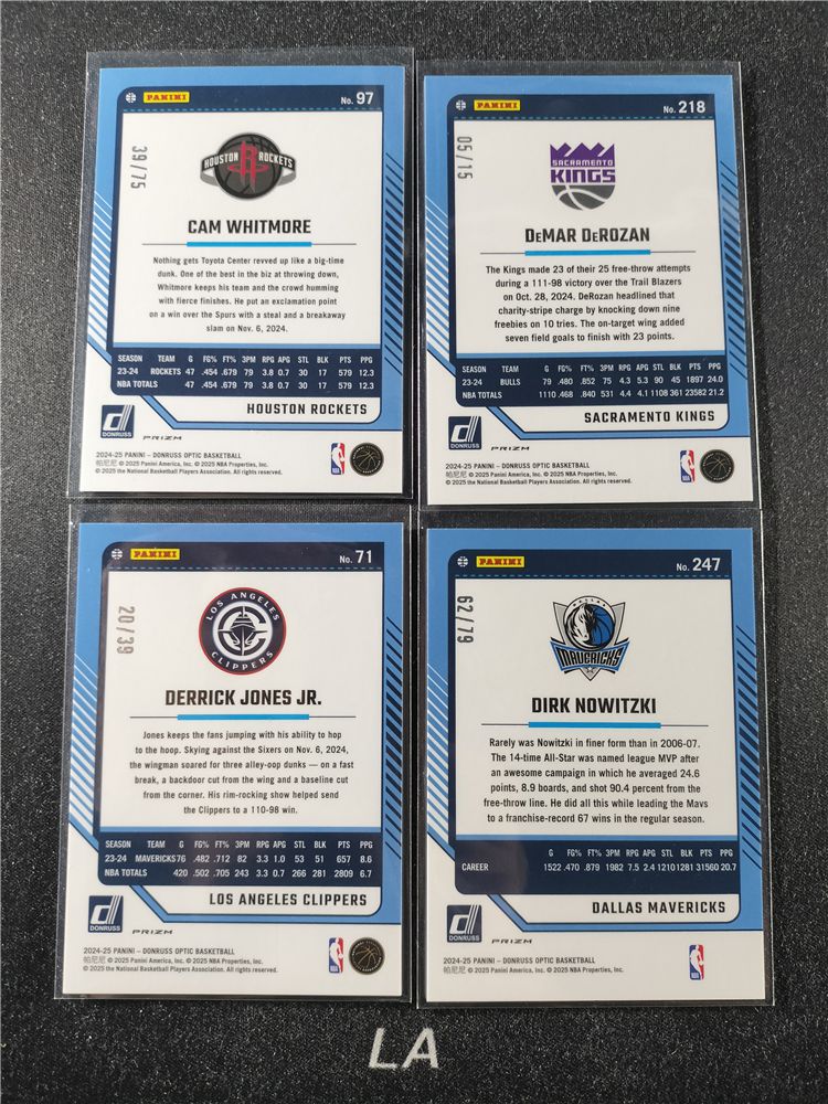 【LA拍卖】2024-25 Panini Donruss 杜蕾斯 卡姆 惠特摩尔 惠特莫尔 火箭 德玛尔 德罗赞 国王 小德里克 琼斯 国王 德科 诺维斯基 粉镭射折 黑潘多拉折 红泡泡折 base /15/75/39/79编 小E