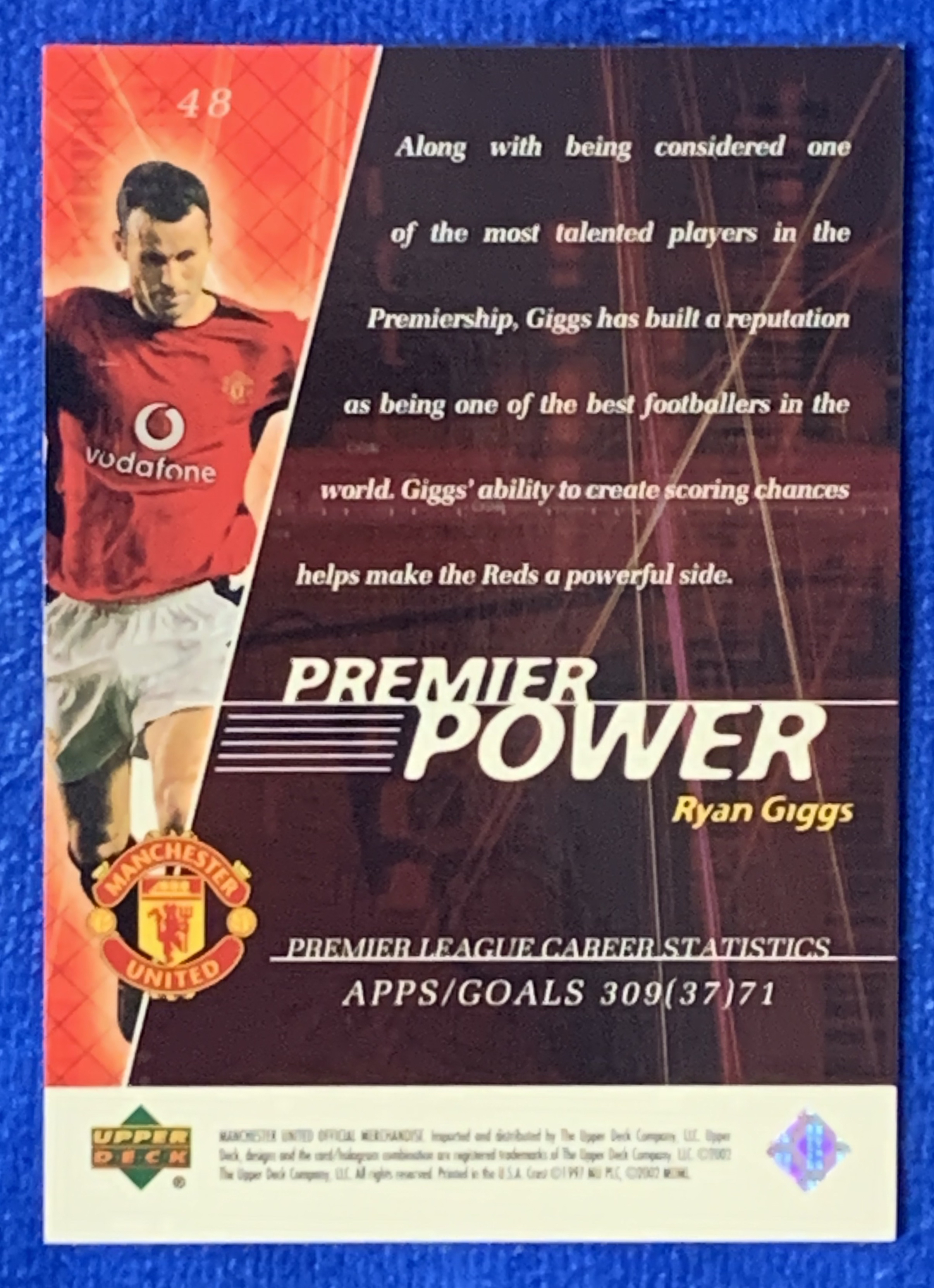 2002 Upper Deck Manchester United Ryan Giggs 亚德英超力量特卡 曼联 吉格斯 92班 英超欧冠冠军 足总杯经典进球 威尔士Wales 不保卡品ebay有价