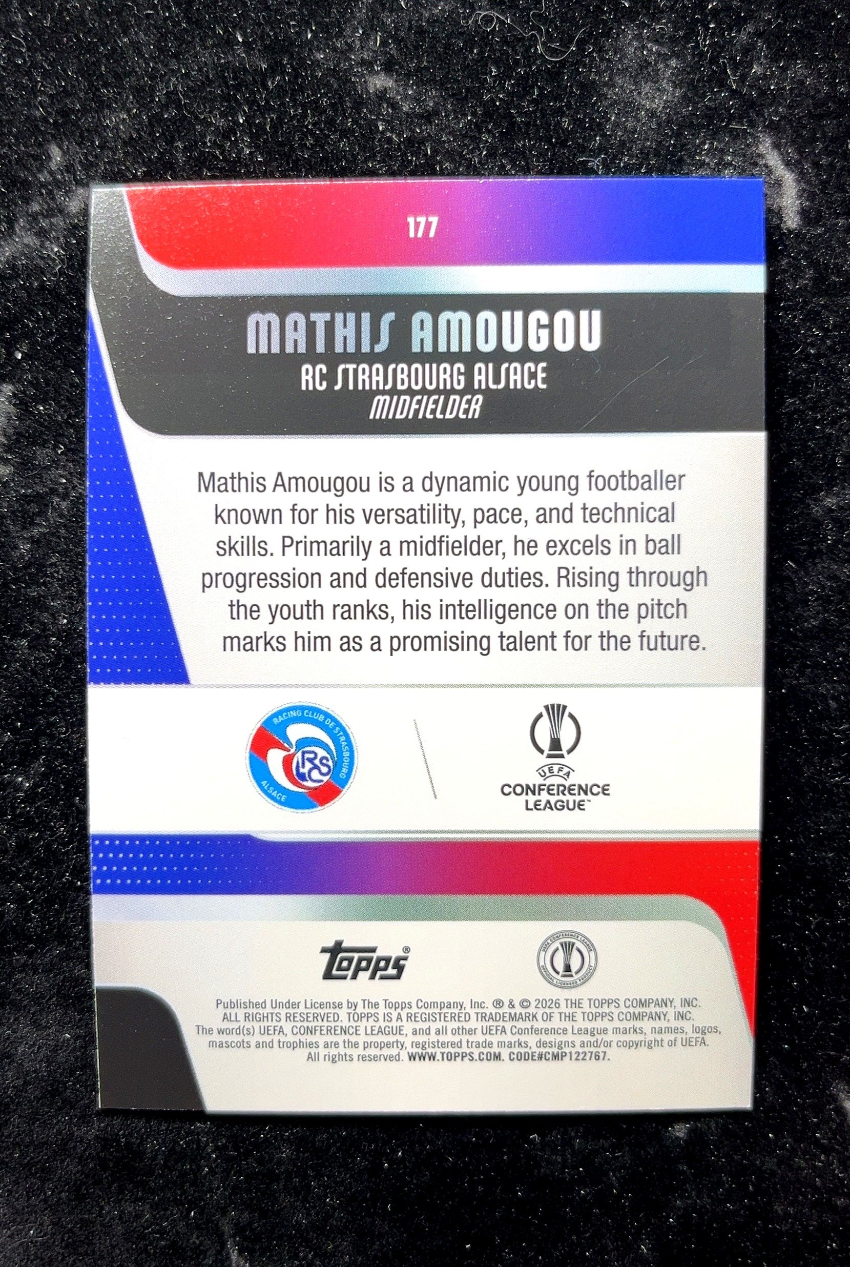 【小白1%代卖】2026 Topps Mathis Amougou 马蒂斯·阿穆古 黄变形虫折 折射 新秀 RC 卡品如图 高价值 #177 RC Strasbourg Alsace 0702