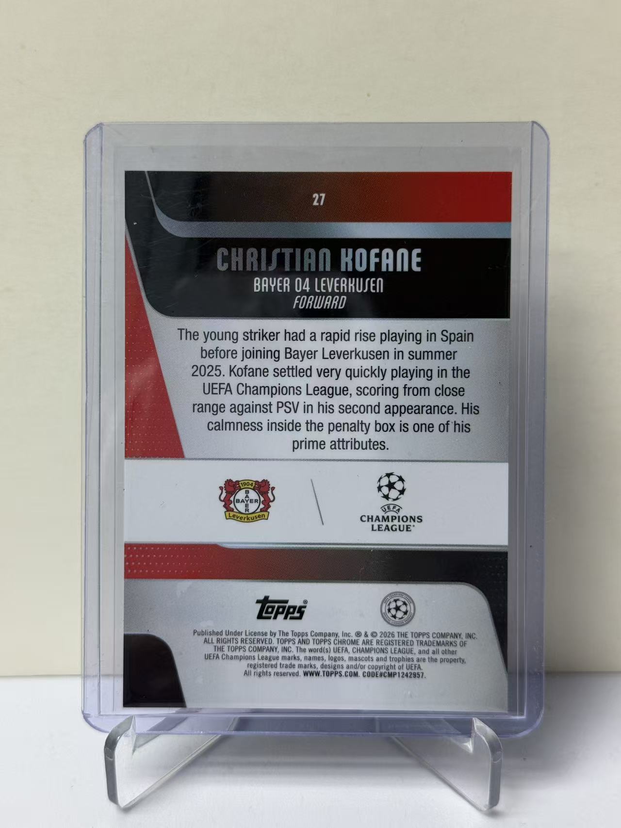 2026 Topps Chrome Christian Kofane RC 欧冠tc 勒沃库森 科法内 新秀 rc 青熔岩折 168/299编 收藏必备 不保卡品 远哥