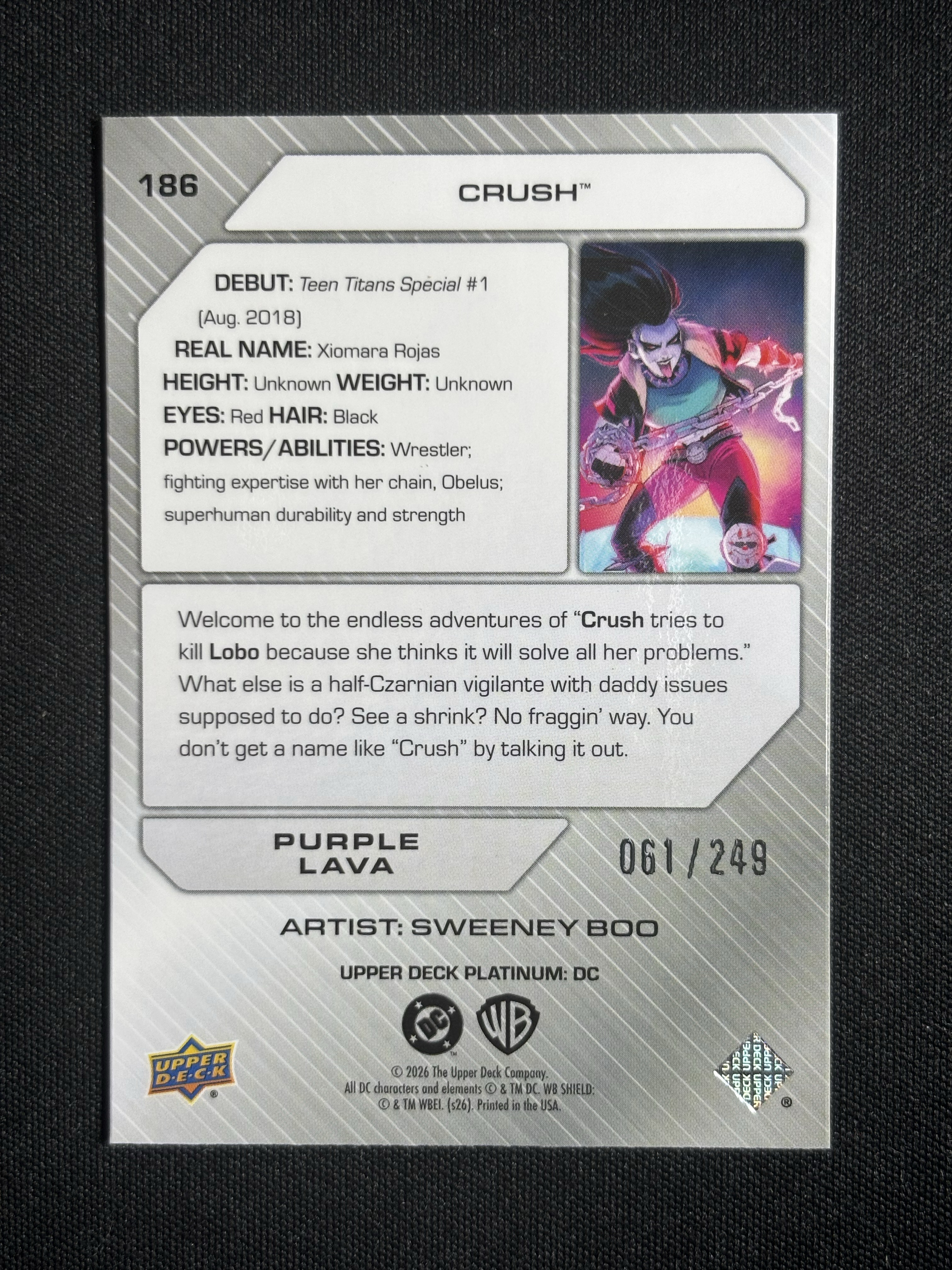 2026 Upper Deck Platinum DC Universe Crush「墨色拍卖」DC铂金 元年 克拉什 061/249 Purple Lava 卡品如图 BCH9