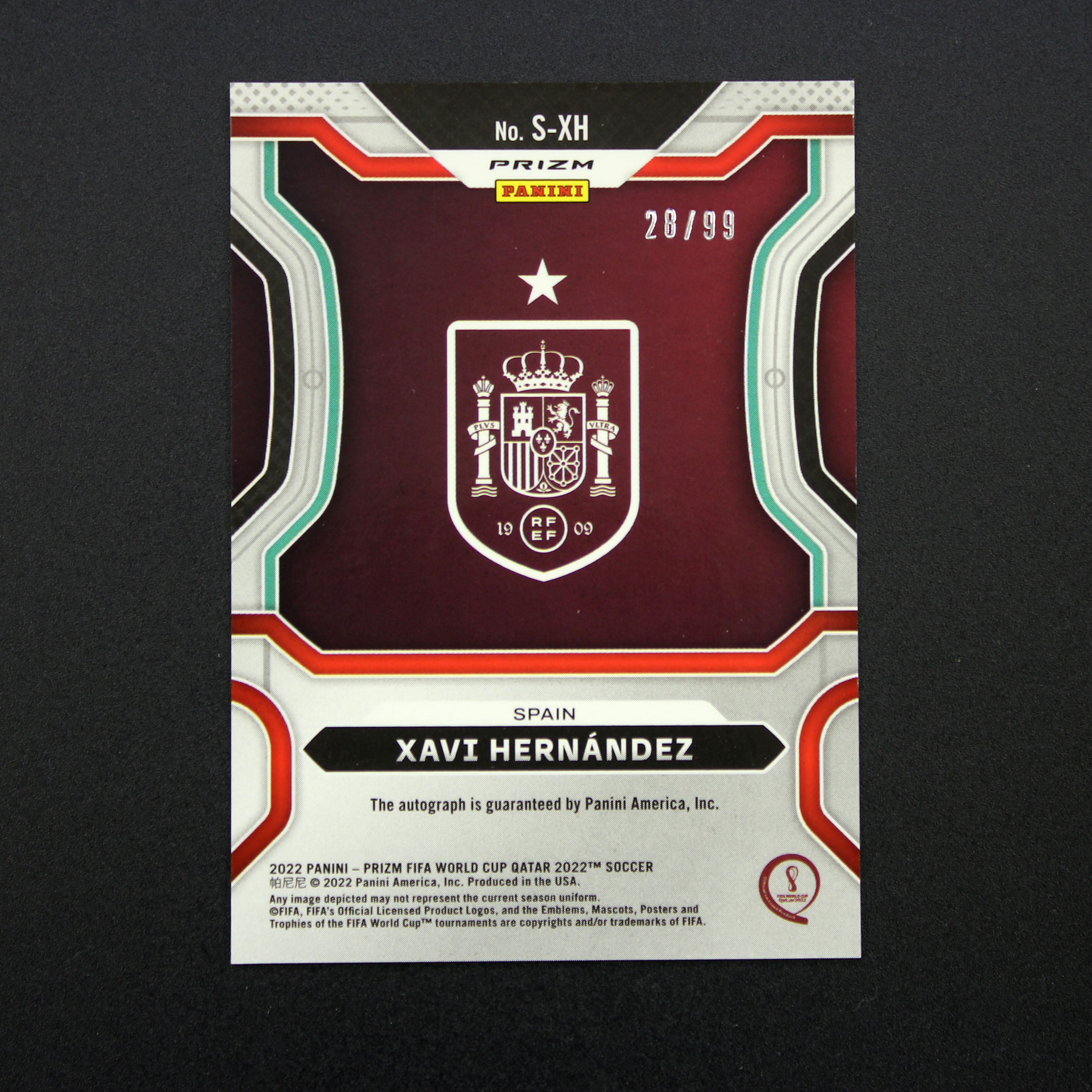 2023-24 Panini Prizm XAVI 2022世界杯 西班牙巴萨传奇 哈维 埃尔南德斯 28/99编 银折签字【HOPE代卖(4.5%含卡淘)】