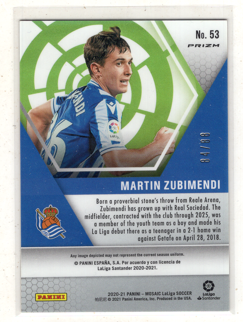 2020-21 Panini Mosaic Martín Zubimendi 【来拆波卡】西甲马赛克 苏维门迪 苏比门迪 祖维门迪 RC新秀 /88编 红金折 阿森纳西班牙主力 boba