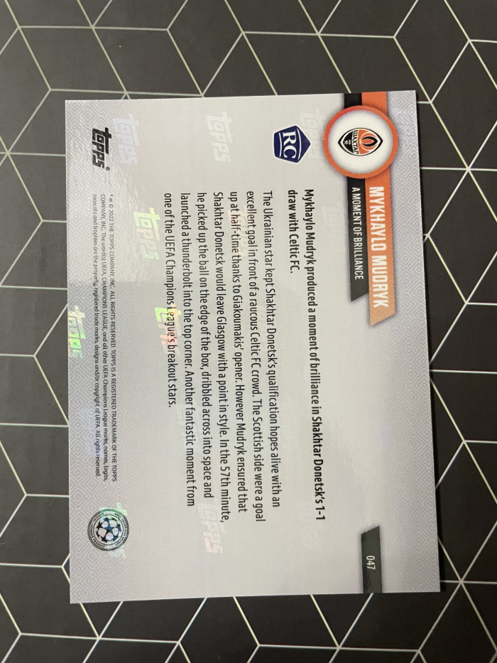 2022 Topps now Mykhailo Mudryk 【hellfire拍卖】topps now系列 矿工 切尔西 穆德里克 新秀rc 欧冠进球庆祝选图 jjj