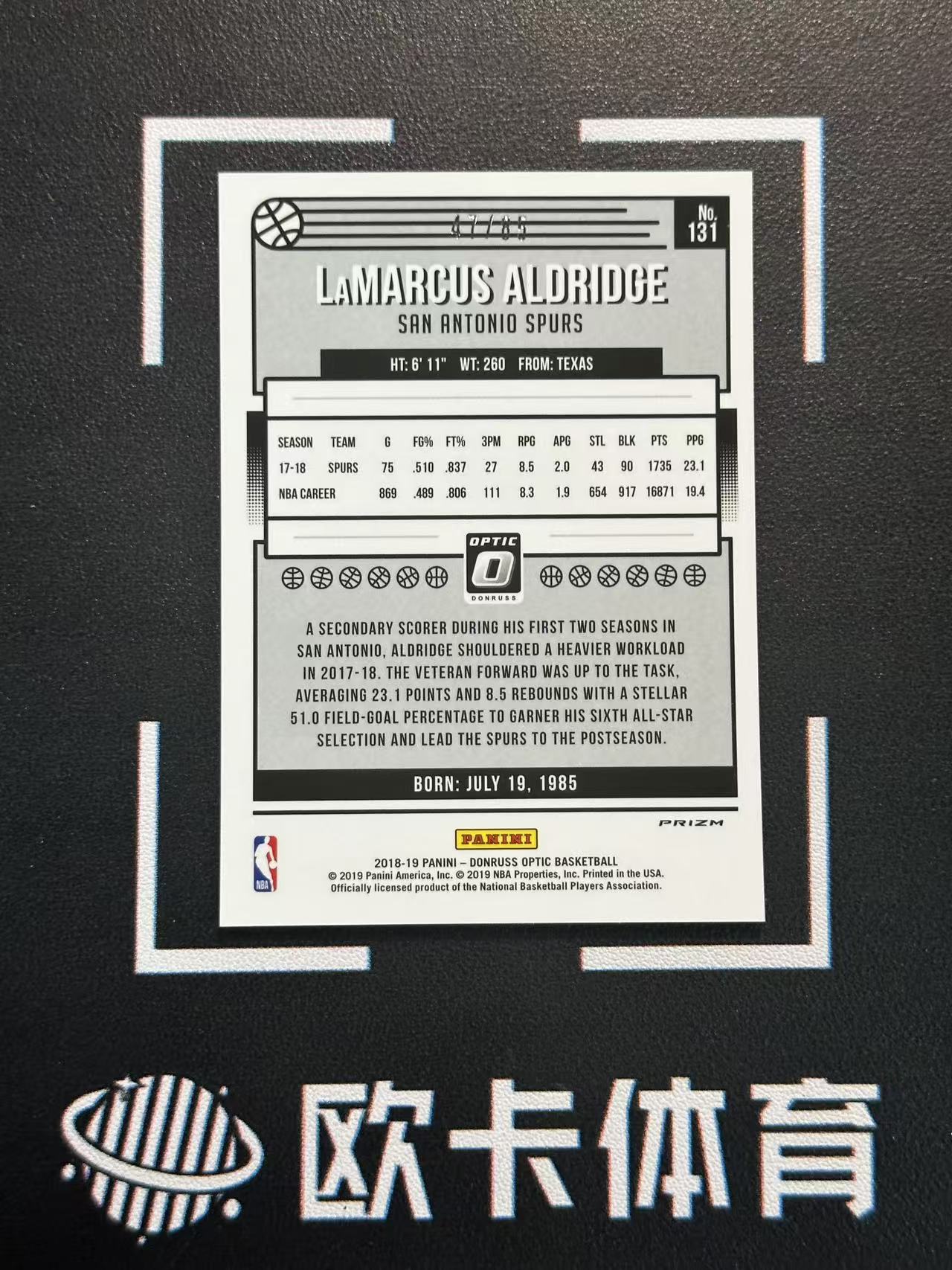 2018-19 Donruss Optic LaMarcus Aldridge 【欧卡体育】杜蕾斯op 阿尔德里奇 阿德 85编 红泡泡折 马刺 卡品如图(YDD)