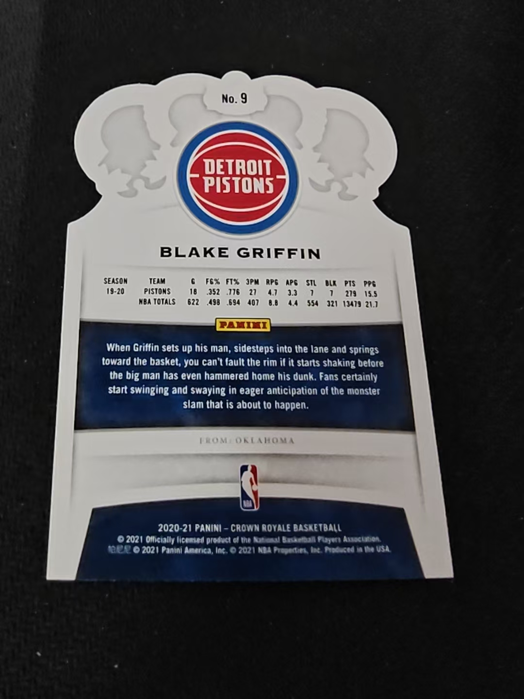 2020-21 Panini Crown Royale Blake Griffin 皇冠 活塞 布雷克 格里芬 皇冠 异形 划痕 边角瑕疵 #9