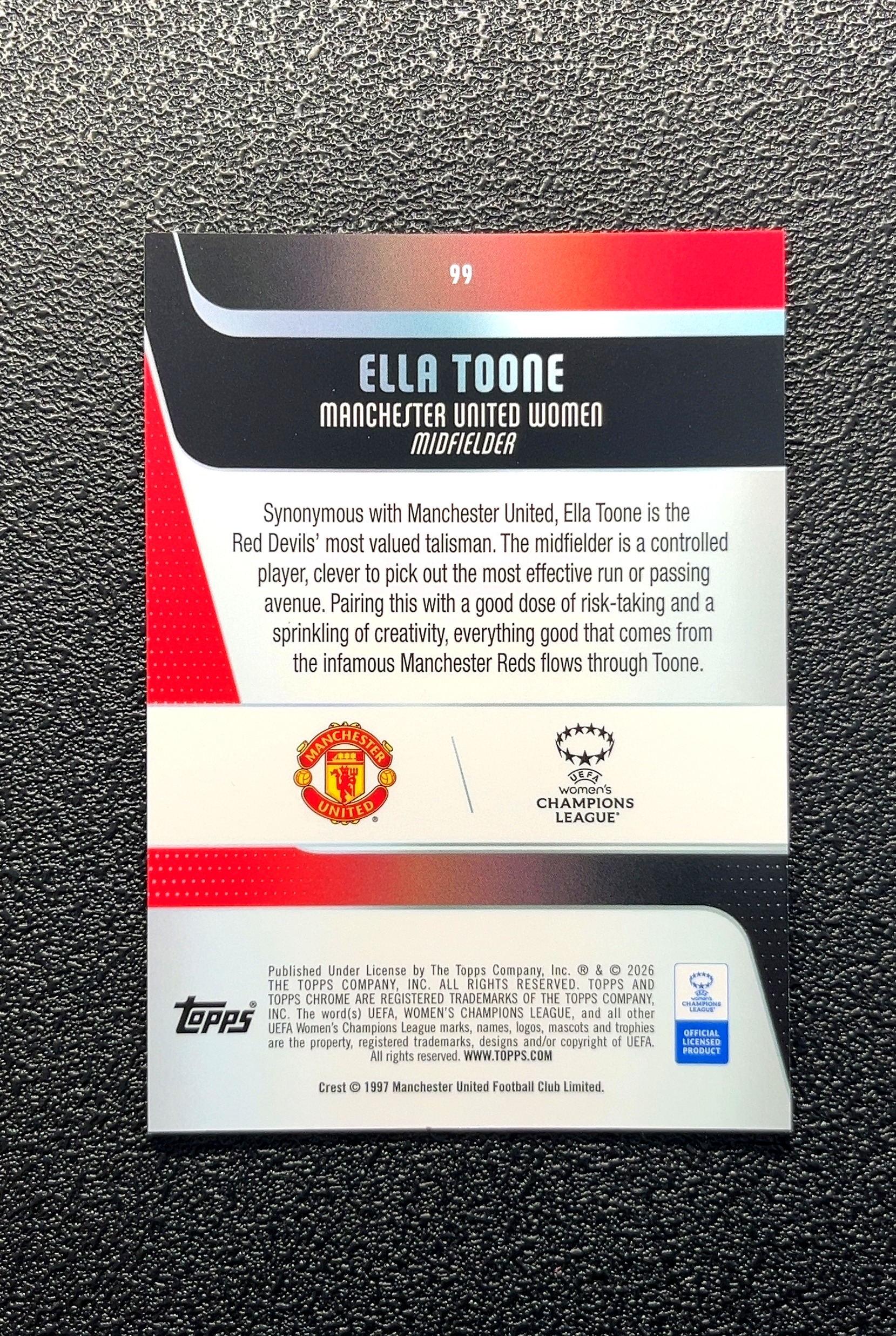 【小白1%代卖】2026 Topps Chrome Ella Toone 埃拉·图恩 卡品如图 高价值 #99 Manchester United Women 曼联女足 0014#310