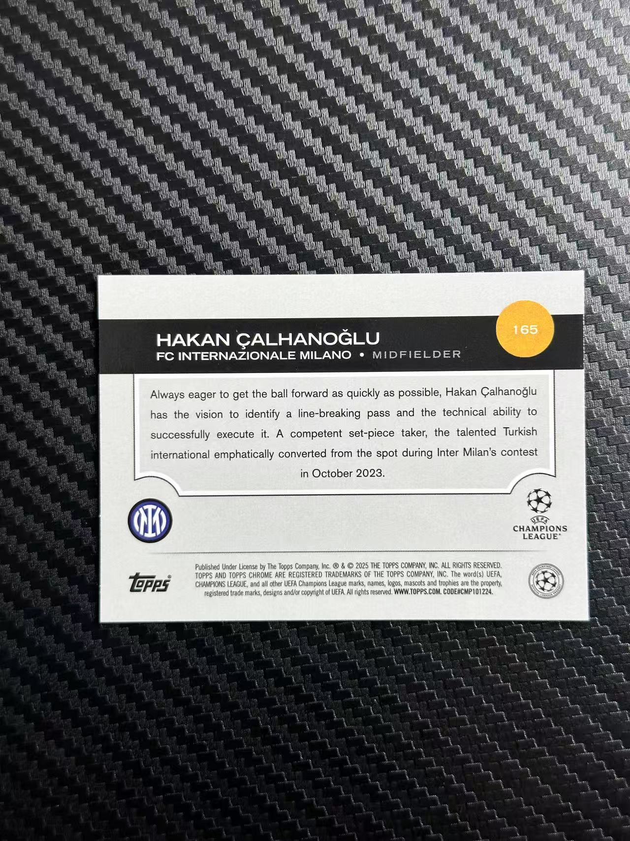 2025 Topps Chrome Hakan Calhanoglu 欧战TC 国际米兰 恰尔汗奥卢 粉变形虫折 折射 080/175编 卡品如图 拍前看描述
