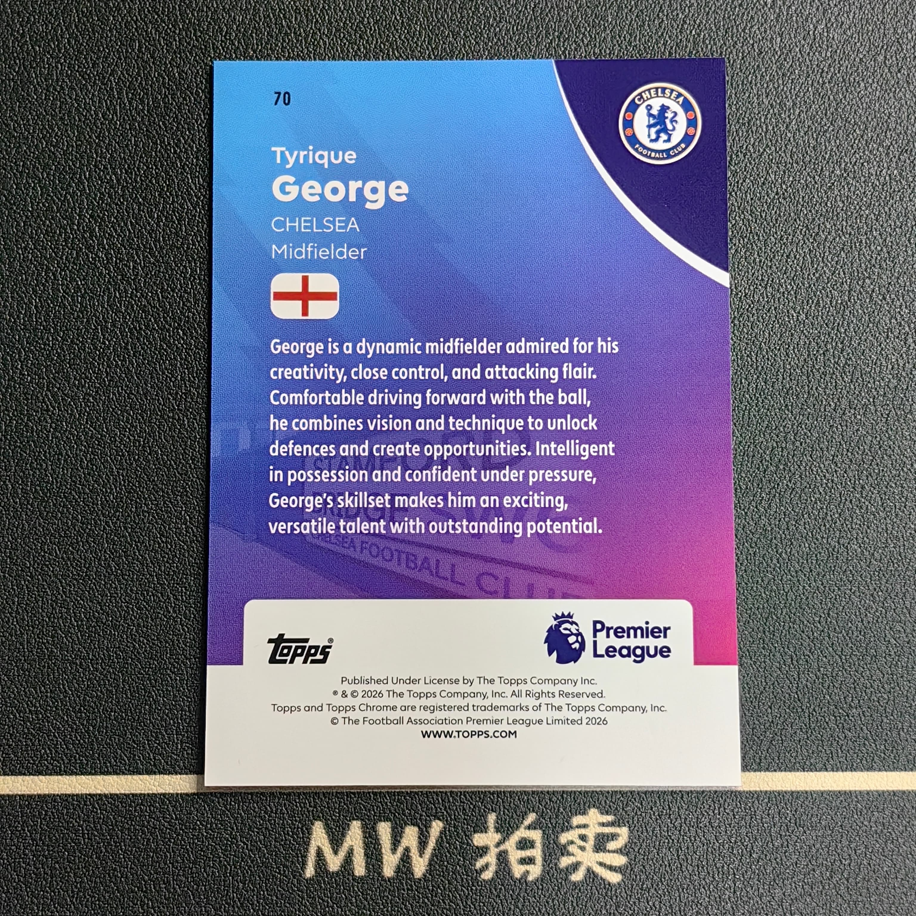 【MW拍卖】 泰里克乔治 /250编 2025-26 Topps Chrome 紫波纹折 英超 TYRIQUE GEORGE 切尔西 -香蕉