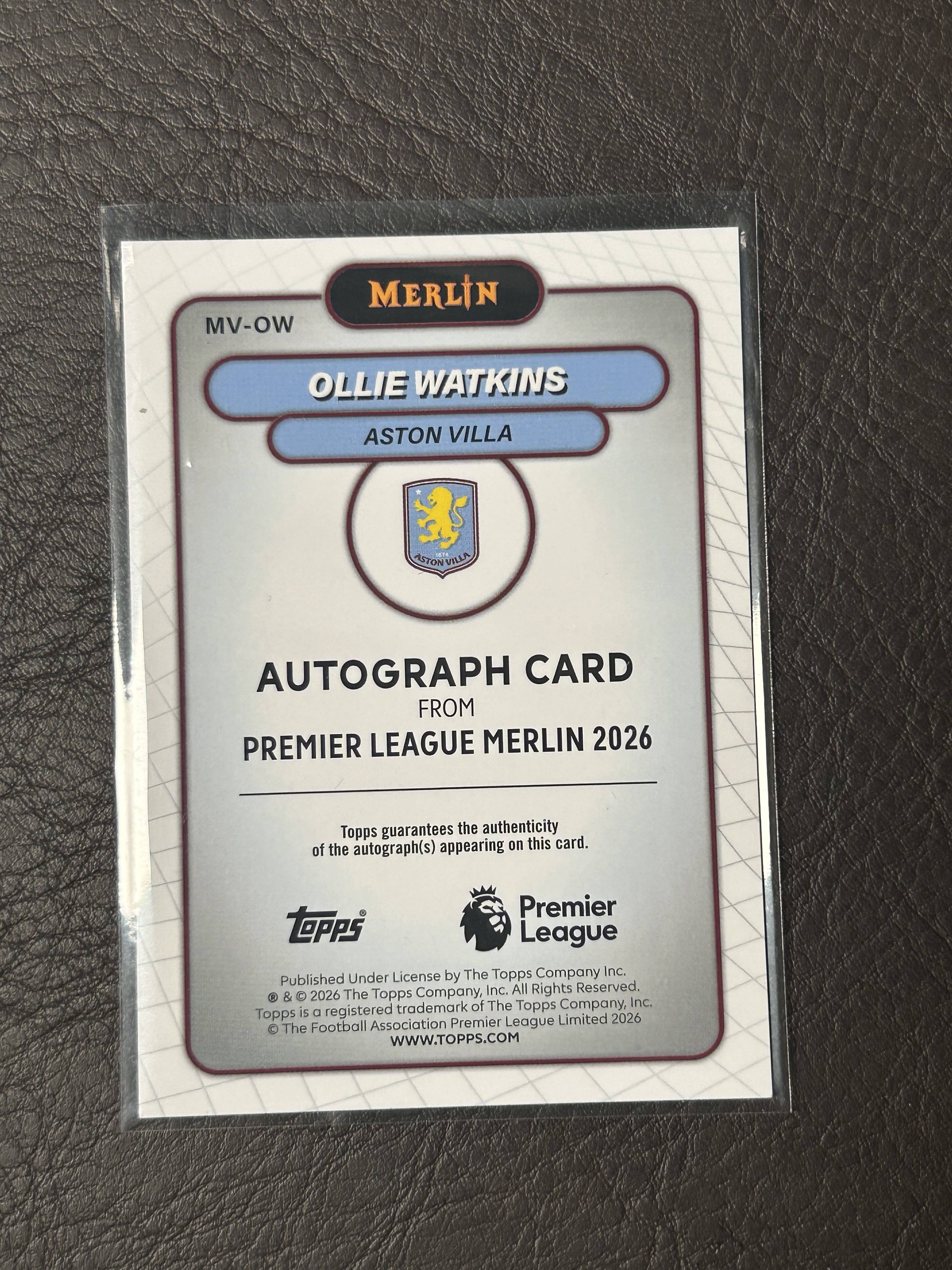 2026 Topps Premier Ollie Watkins #MV-OW 英超 梅林 绿折 99编 沃特金斯 英格兰 前锋 签字