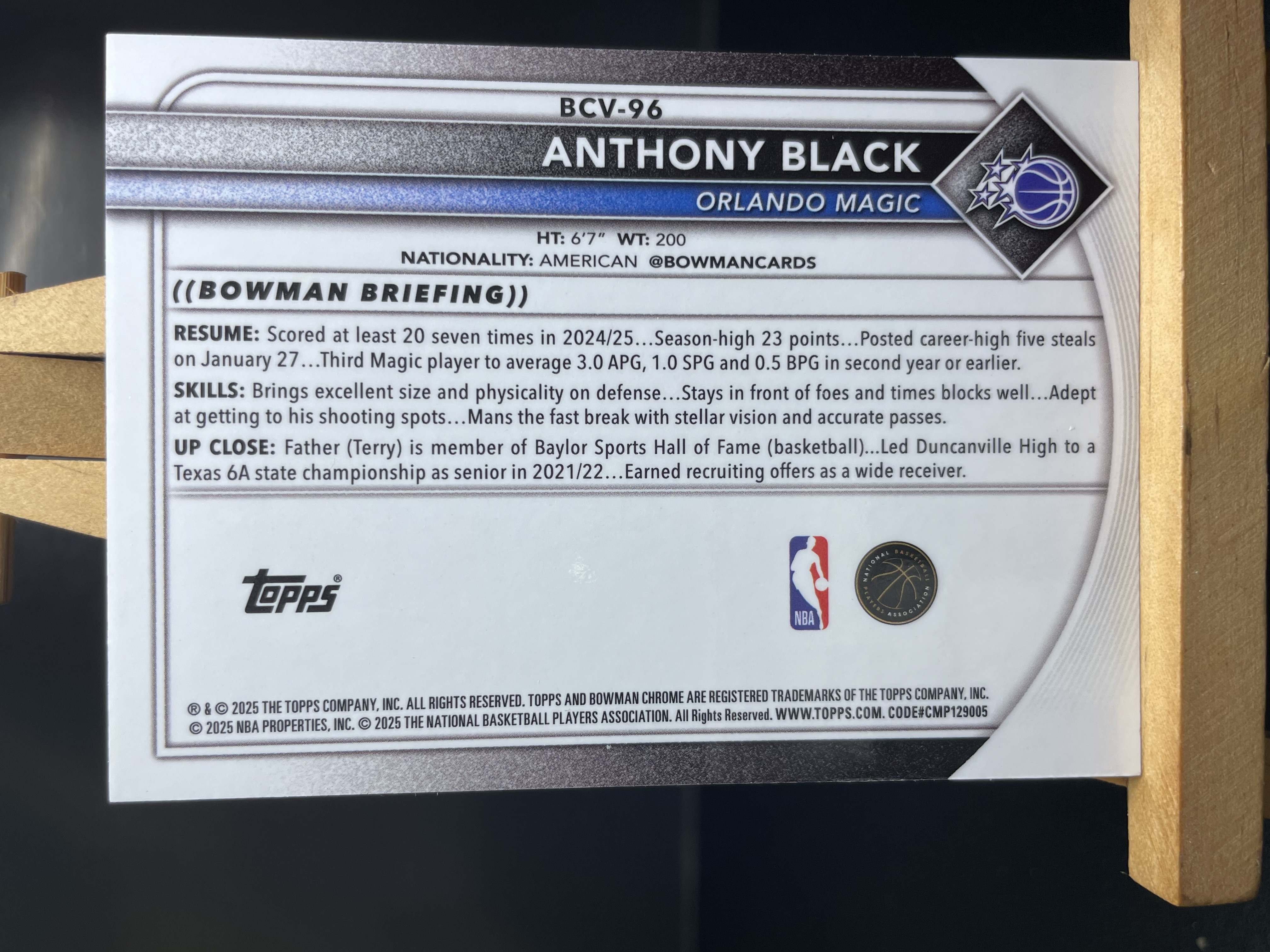 (A7) 2025 TOPPS 棕 蛇纹折 安东尼 布莱克 魔术 近期大热球星 收藏凑套必备 卡品如图 !!!