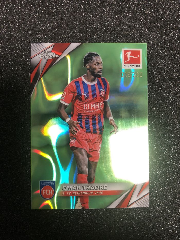 2024-25 Topps Chrome omar traore 德甲tc 奥马尔-特拉奥雷 德国 海登海姆 250编 青波纹折 016/250 卡品如图 凑套收藏必备