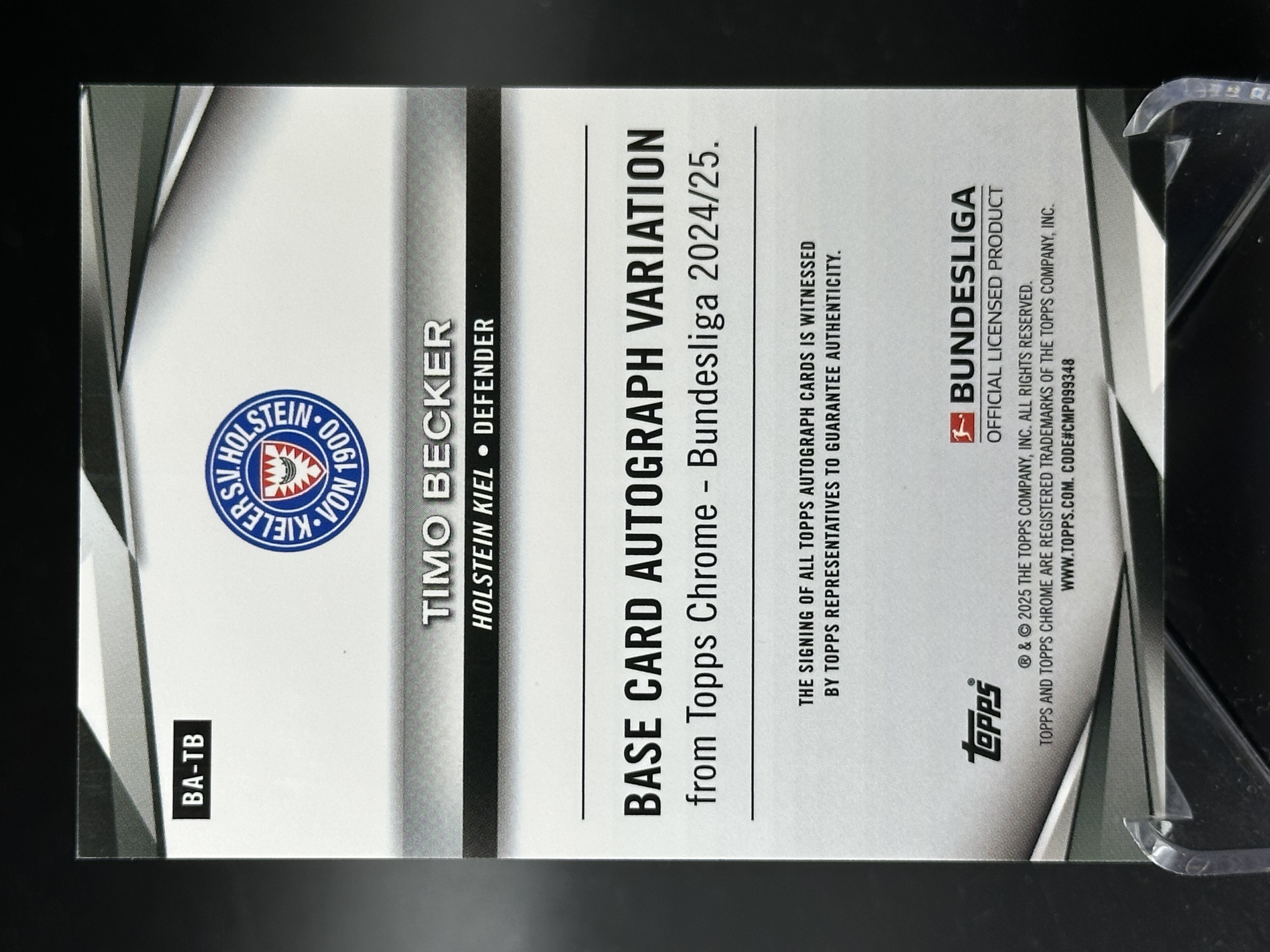 2024-25 Topps Chrome Timo Becker 【小黄拍卖】德甲 蓝宝石 贝克尔 荷尔斯泰因基尔 橙碎冰折 签字 05/25编「cook」