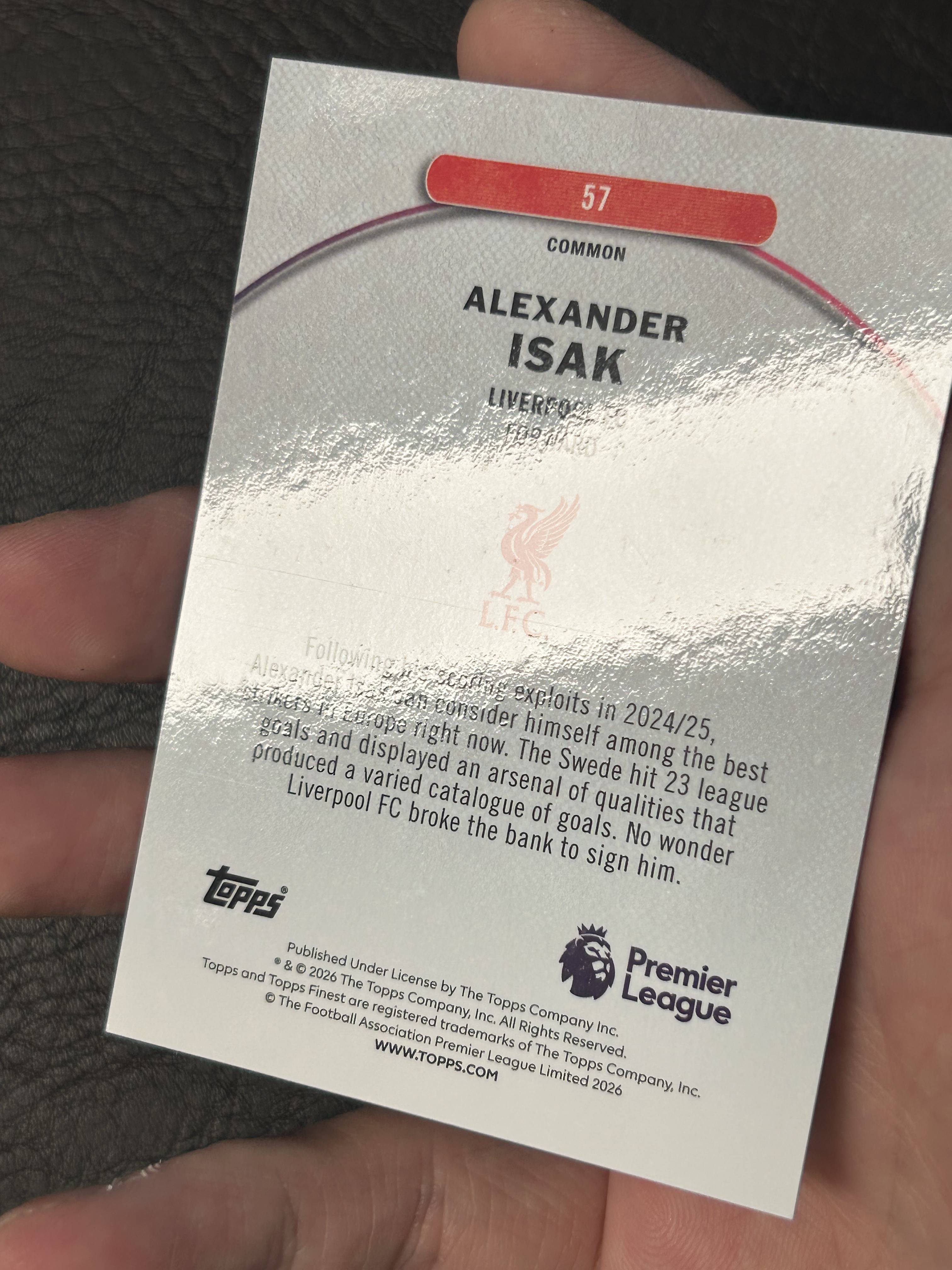 2026 Topps Finest Alexander Isak #57 英超 利物浦 瑞典 伊萨克 65/75编 一级