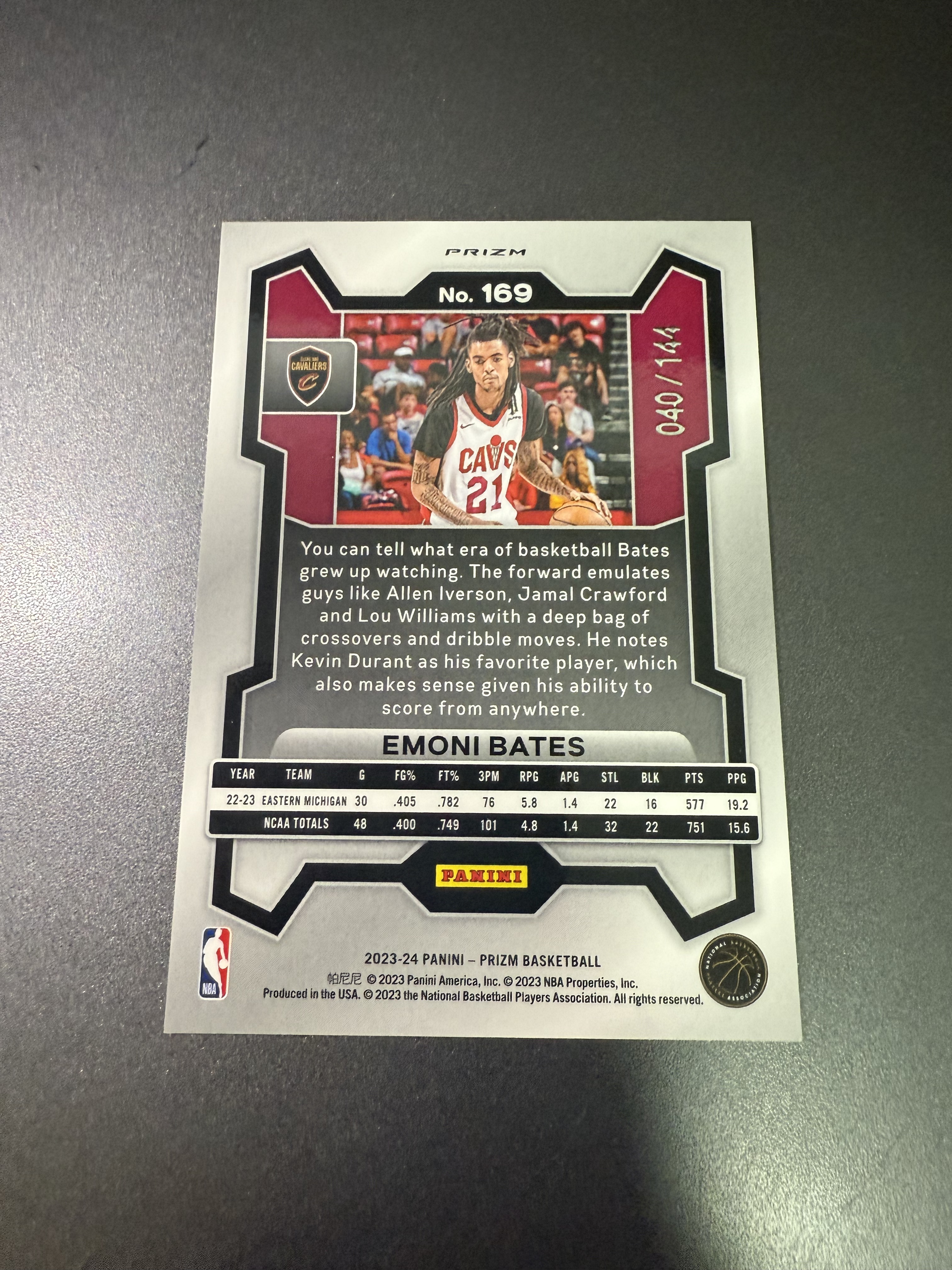2023-24 Panini prizm Emoni Bates RC 贝茨 新秀 蓝闪折 144编 积分包独占 丁