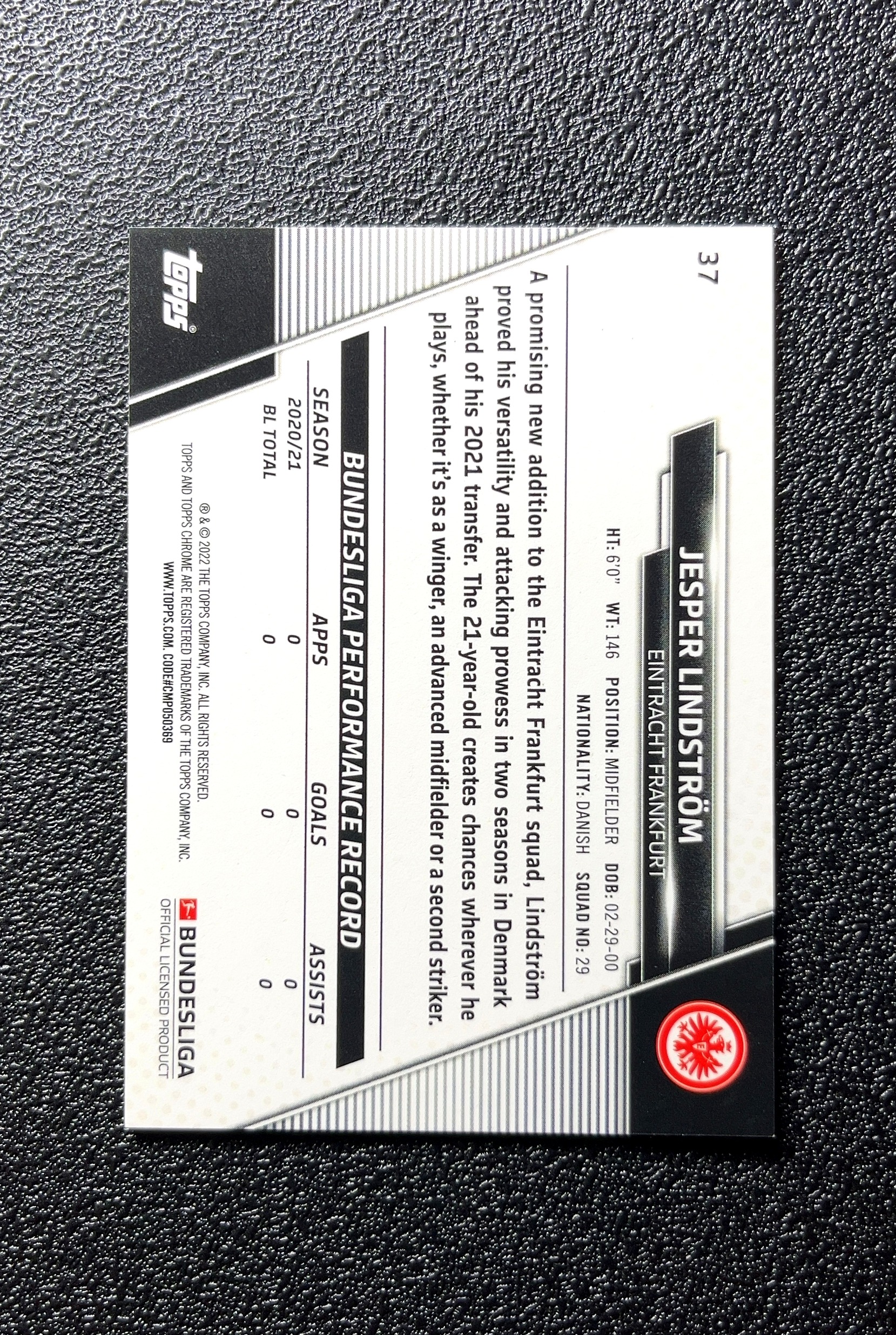 【小白1%代卖】2022 Topps Chrome 德甲 Jesper Lindström 杰斯佩·林德斯特罗姆 新秀 RC 卡品如图 高价值 #37 Eintracht 0712