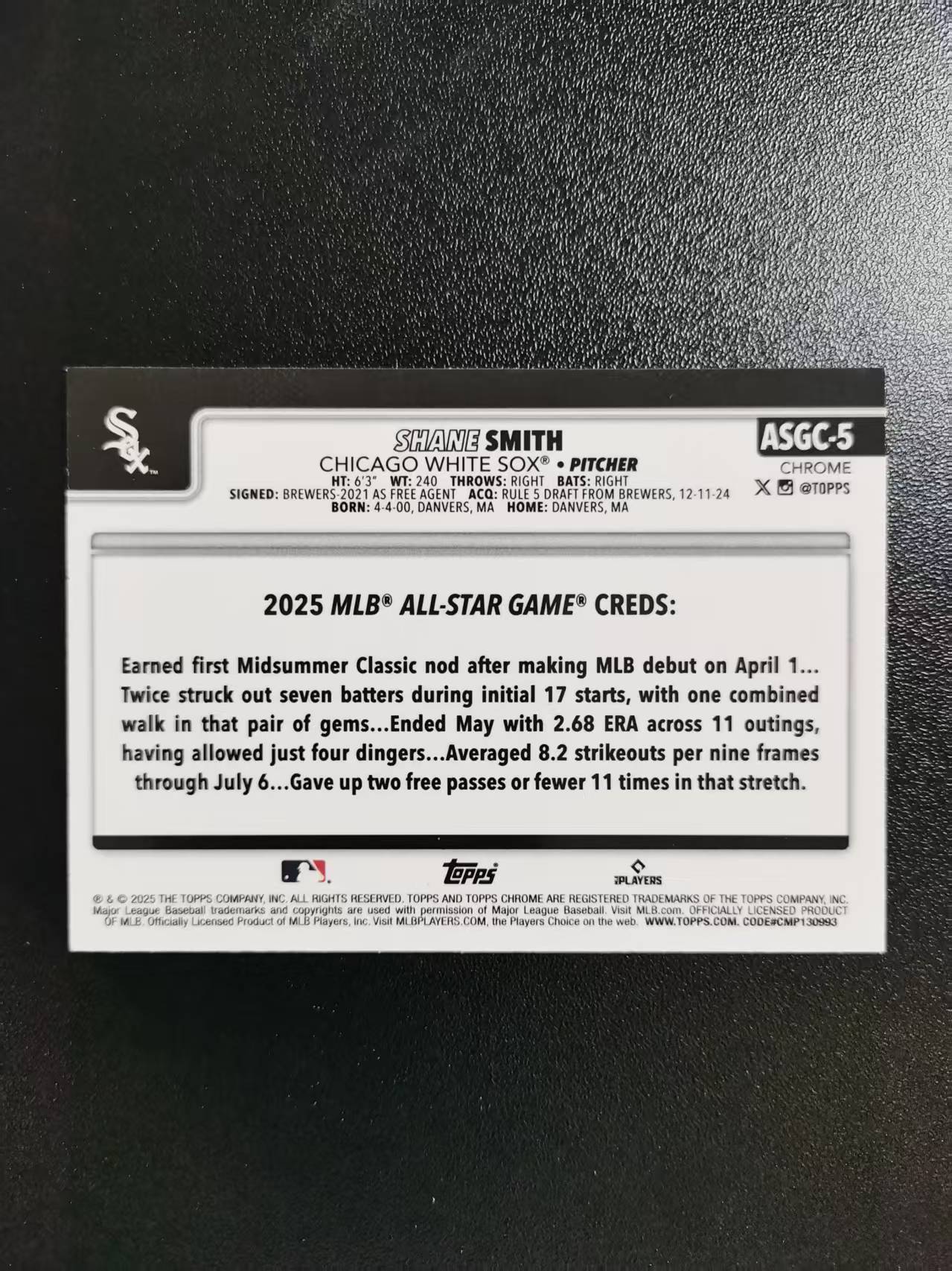 2025 Topps Chrome Shane Smith 肖恩史密斯 新秀RC TC棒球 MLB 折射 收藏凑套 卡品如图 免费代拍XS18