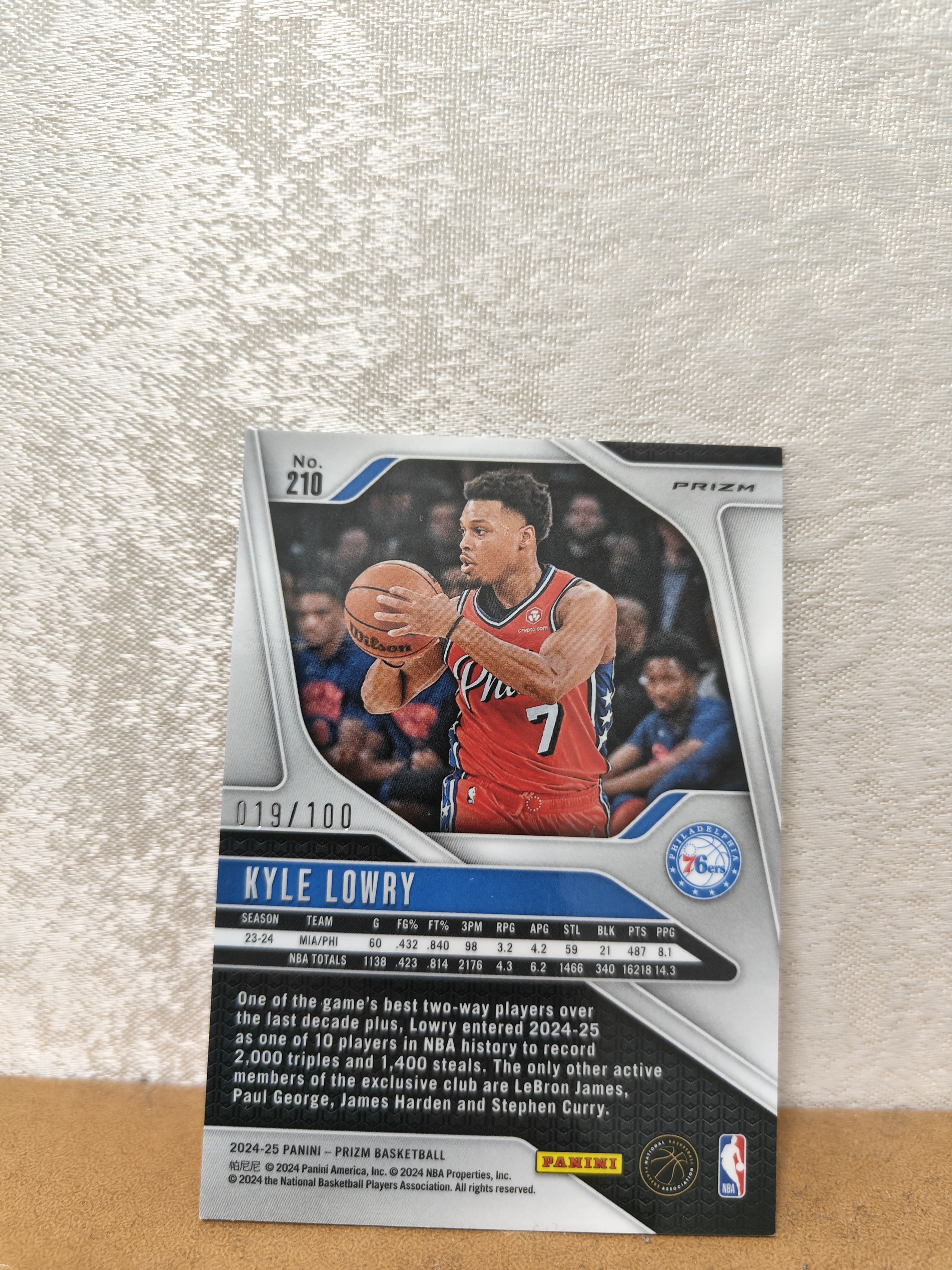 2024-25 Panini Prizm Kyle Lowry 76人 凯尔 洛瑞color match 100编红泡泡折 卡品如图 收藏必备!