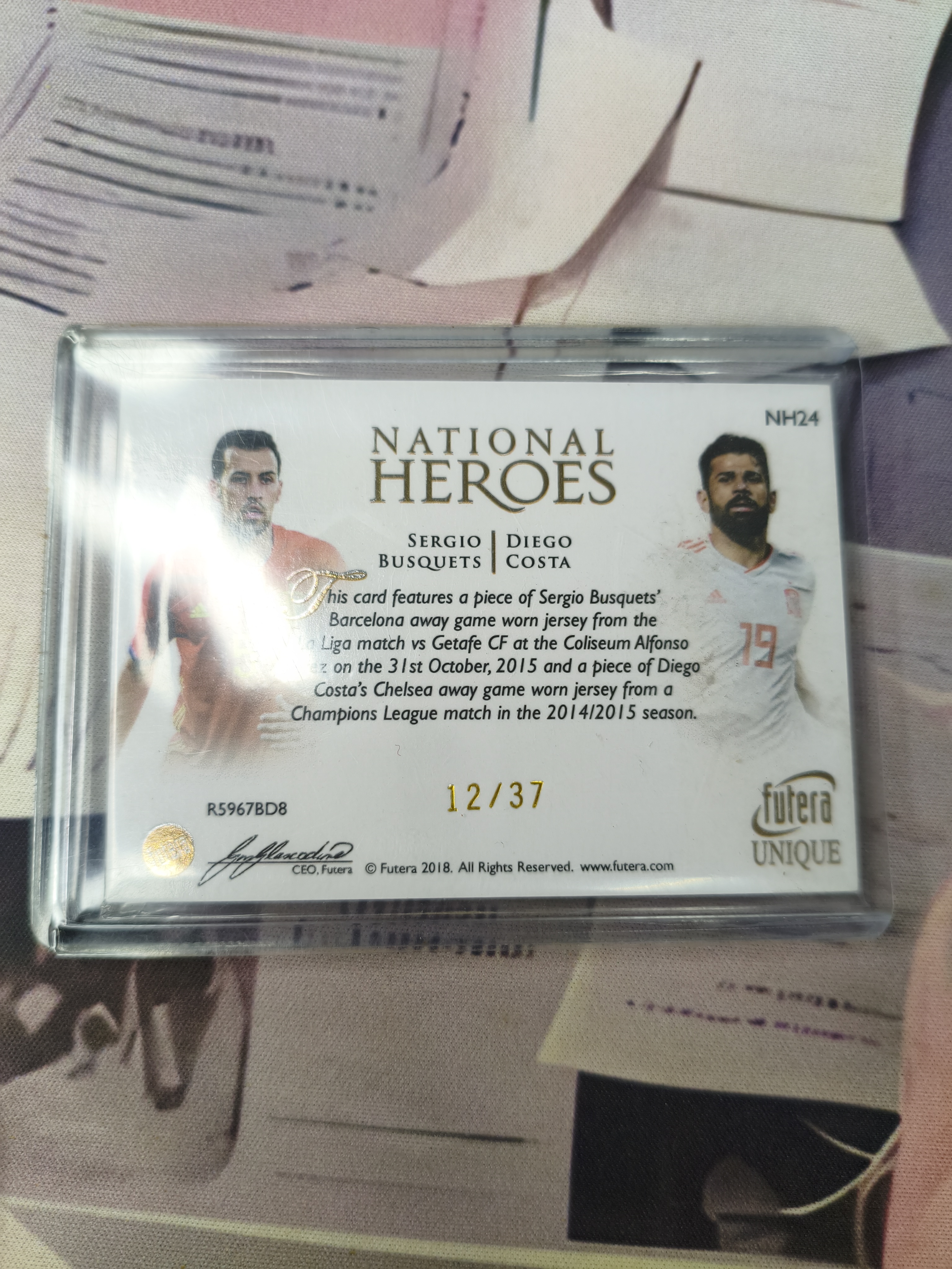 2018-19 Futera Unique Sergio Busquets / Diego Costa 福特拉 西班牙 马竞 巴萨 布斯克茨 迭戈 科斯塔 双人物料 12/37编