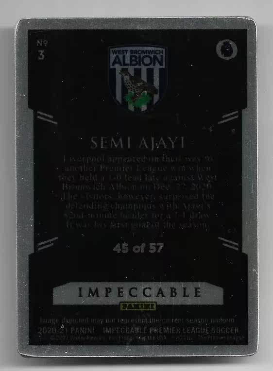 2020-21 Panini Impeccable Semi Ajayi (鸿英收藏社)2020-21 Panini 英超 小真金 西布朗 阿贾伊 57编 铁板 球星卡 45/57
