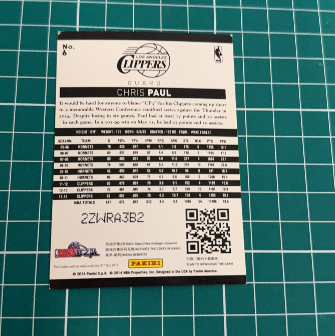 2014-15 Panini Americana Chris Paul S.p.a.克里斯保罗 CP3 折射特卡 银折 闪卡 镭射卡 精美选图 十年老卡 绝版卡 稀有大比例