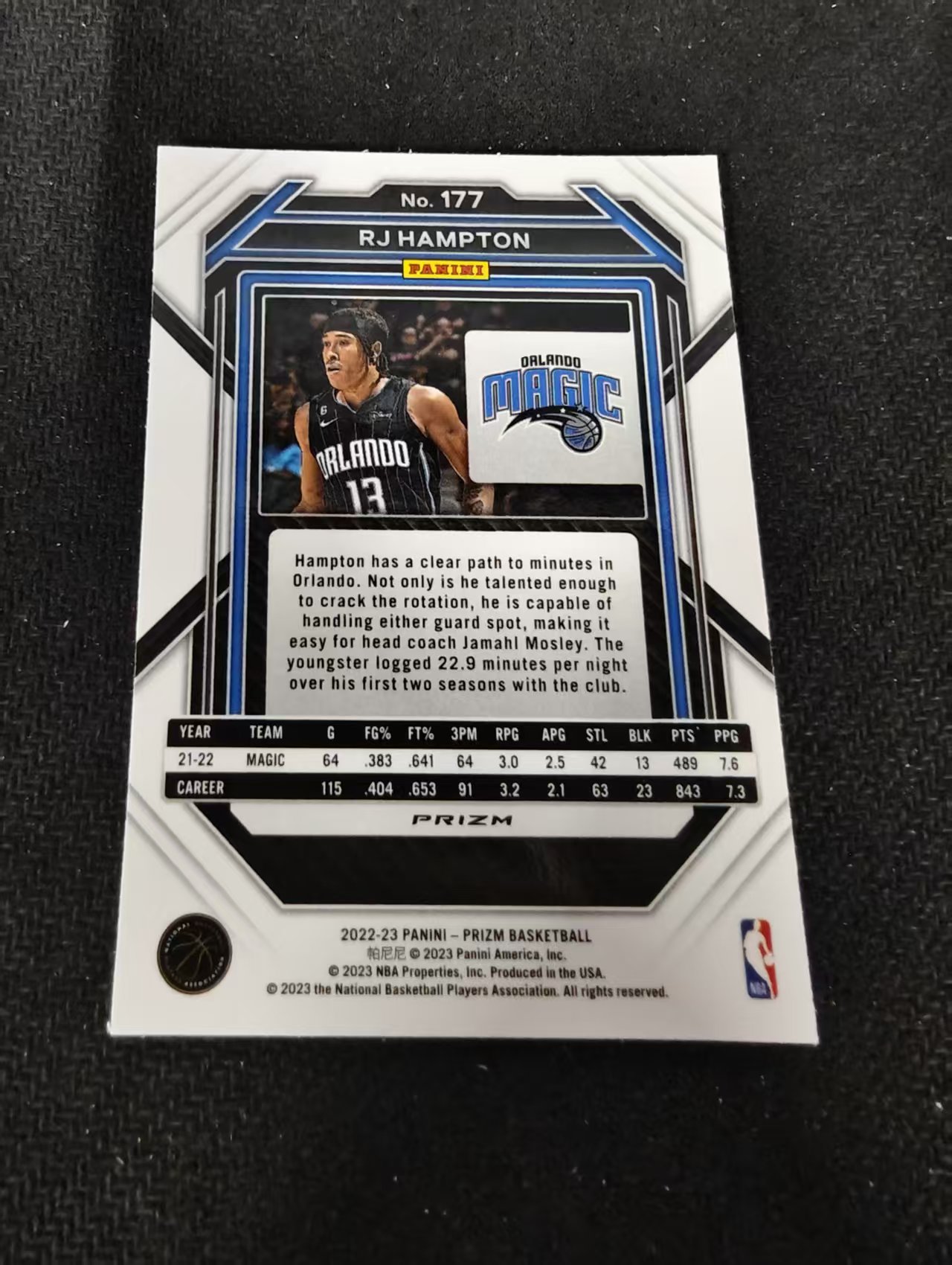 2022-23 Panini Prizm RJ Hampton RJ 汉普顿 魔术 红波纹 PZ 划痕 边角瑕疵 #177