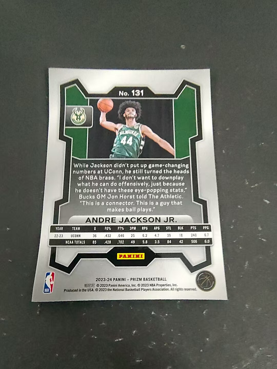 【可合并,不累计】2023-24 Panini Prizm Andre Jackson Jr. RC 新秀 雄鹿 小安德烈杰克逊 PZ 划痕 边角微瑕 #131
