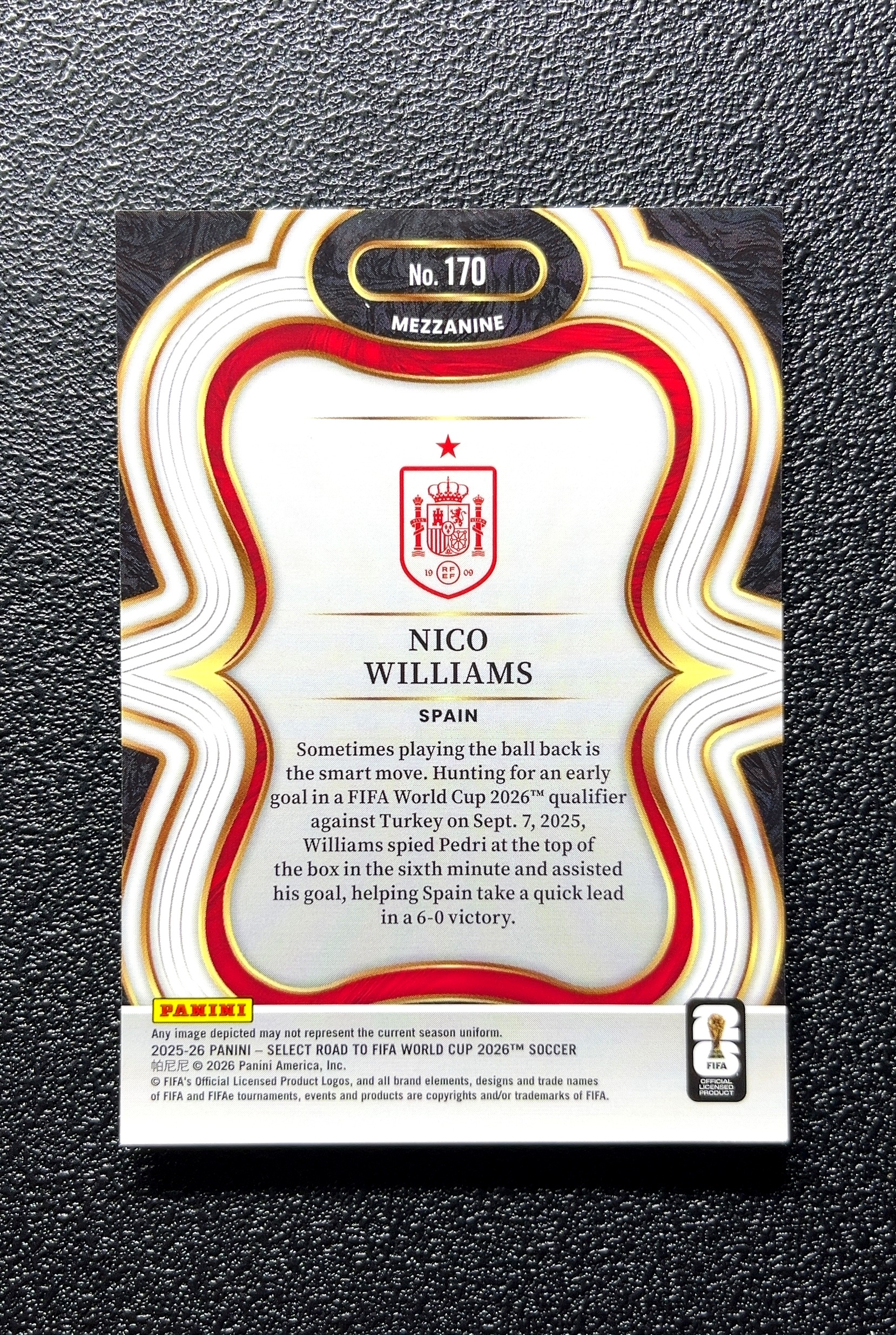 【小白1%代卖】2025 Panini SELECT ROAD TO FIFA WORLD CUP 2026 通往 年世界杯之路 Nico Williams 尼科·威廉姆斯 卡品如图 0808