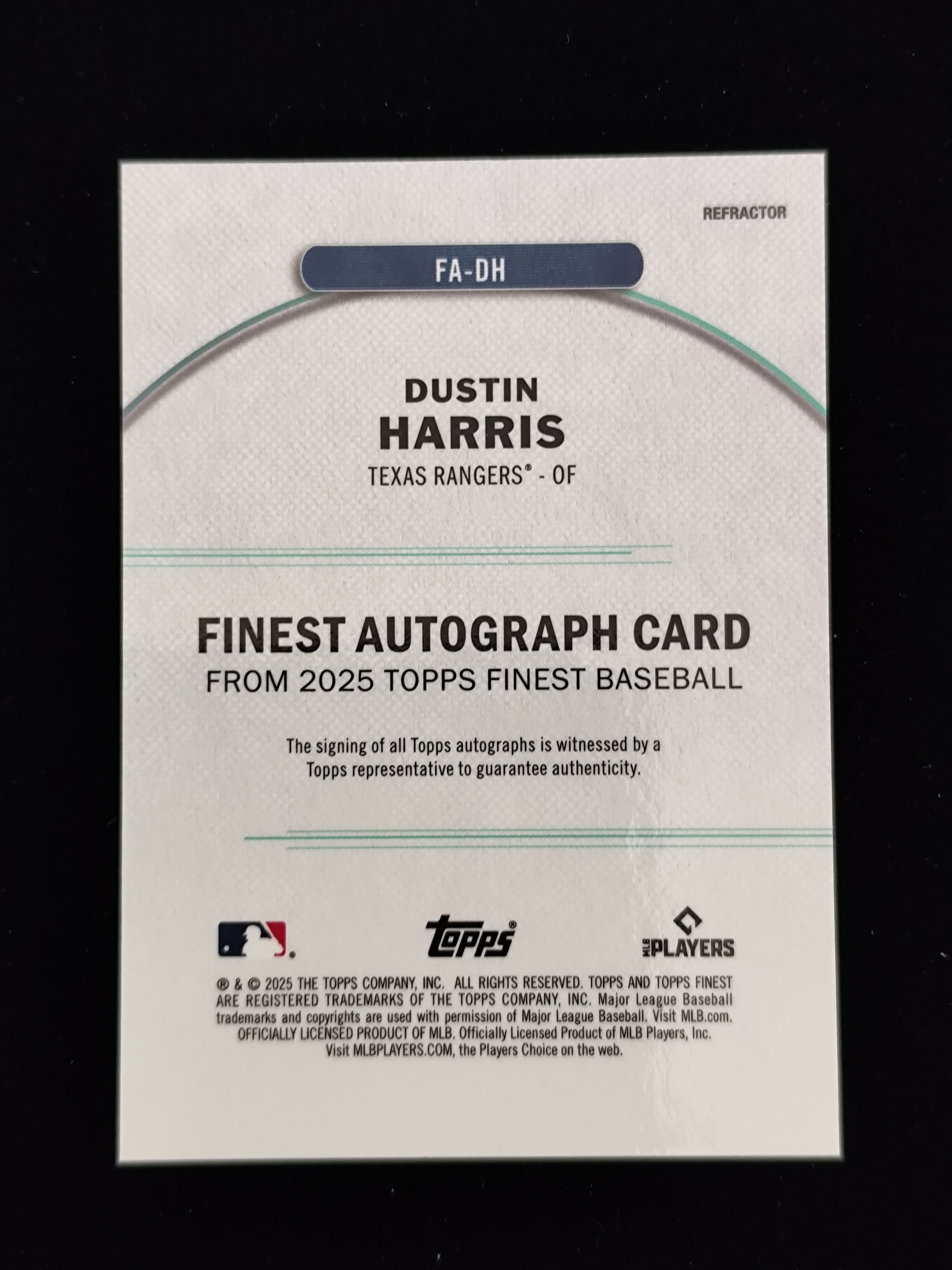 【口袋卡牌】2025 Topps Finest Dustin Harris RC 达斯汀 哈里斯 新秀RC MLB 棒球 卡签 签字 银折 折射 德州游骑兵队 卡品如图 收藏必备 45 VVWW