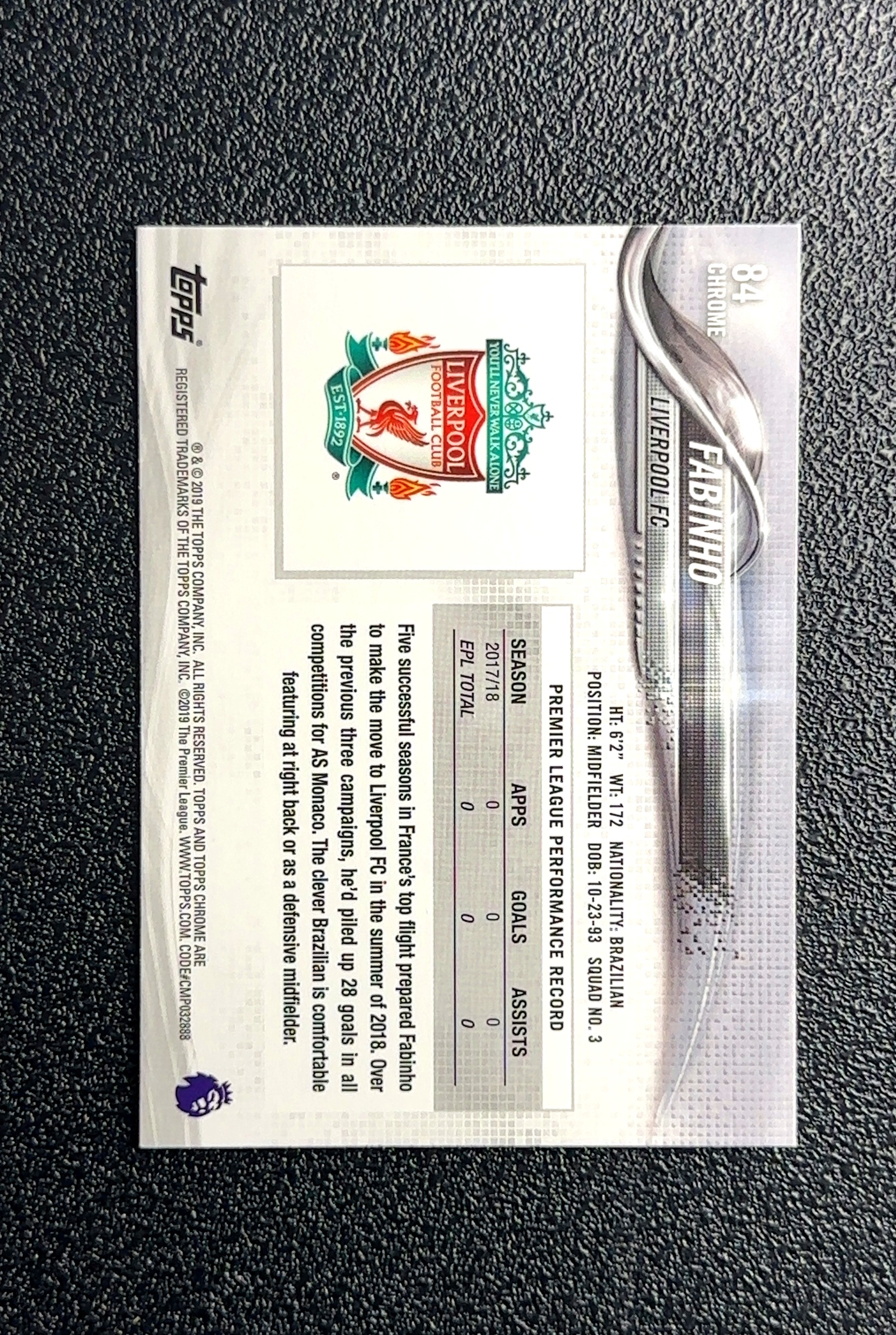 【大鱼】2019 Topps Chrome Fabinho 法比尼奥 卡品如图 高价值 #84 Liverpool FC 利物浦足球俱乐部 0028#557