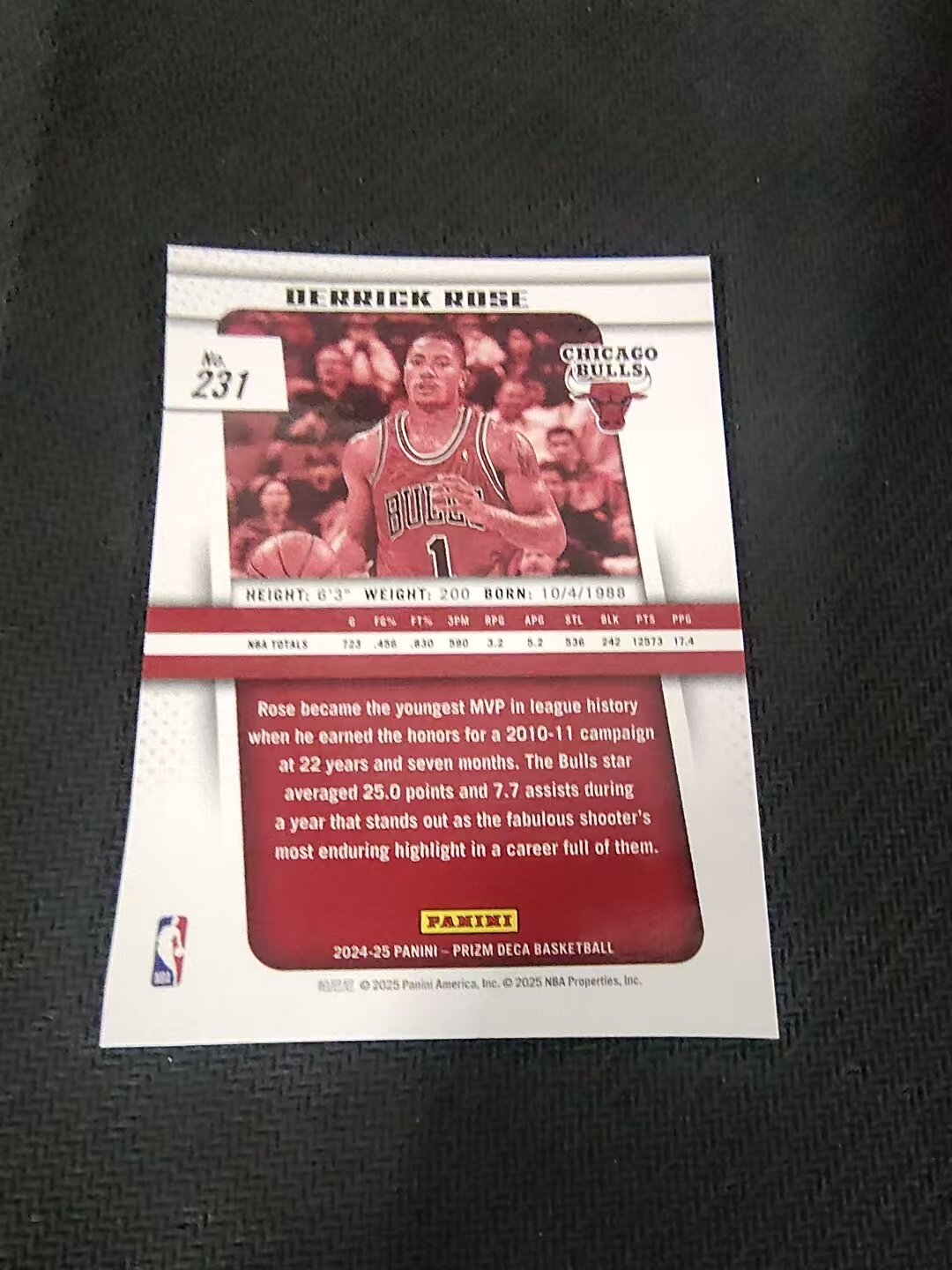 【可合并,不累计】2024-25 Panini Prizm Deca Derrick Rose 复刻PZ 德里克 罗斯 风城玫瑰 最年轻MVP 公牛 划痕 边角瑕疵 #231