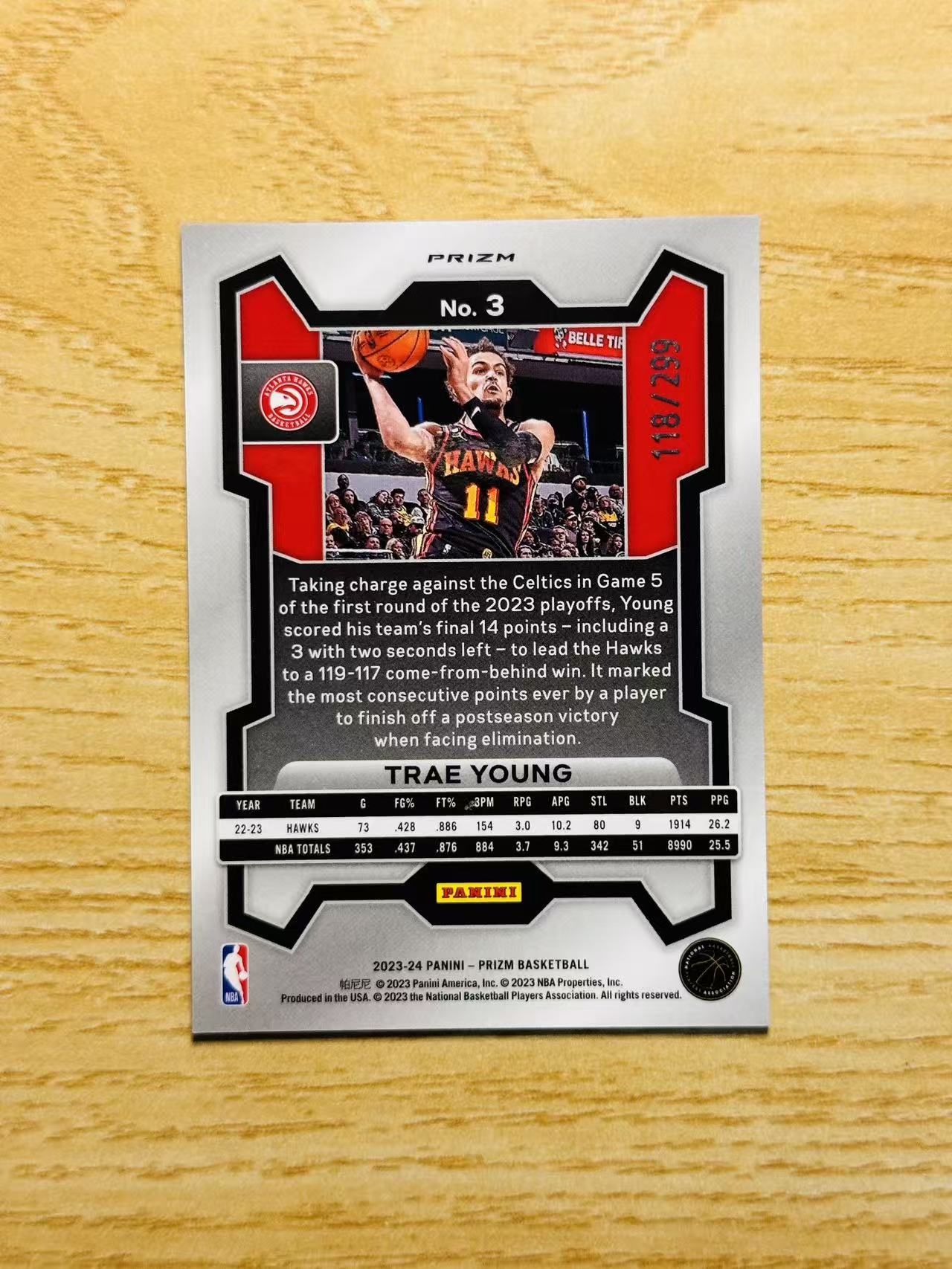 2023-24 Panini Prizm Trae Young 嘿嘿代卖 特雷 杨 红折 299编 老鹰 吹杨 收藏必备