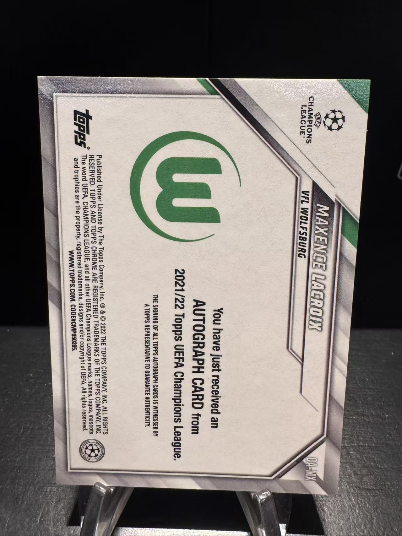 龖2022 Topps Chrome Maxence Lacroix 欧战 TC 马克桑斯 拉克鲁瓦 签字 青熔岩折 折射 沃尔夫斯堡 卡品如图 MJ002L