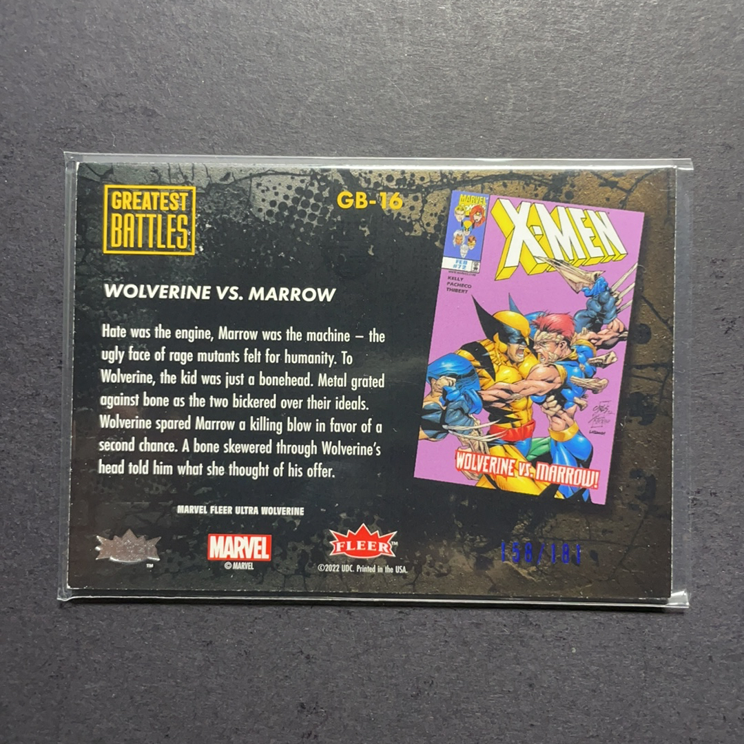 2024 Fleer Marvel (MCU) Ultra金刚狼 金刚狼vsX战警骨髓 金刚狼经典战斗特卡蓝平行181编 GB16 2024 漫威Fleer Ultra金刚狼系列 粉条代拍