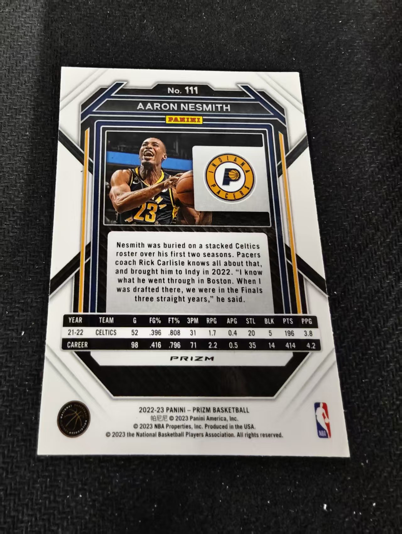 2022-23 Panini Prizm Aaron Nesmith 阿隆 内史密斯 步行者 红波纹 PZ 划痕 边角瑕疵 #111